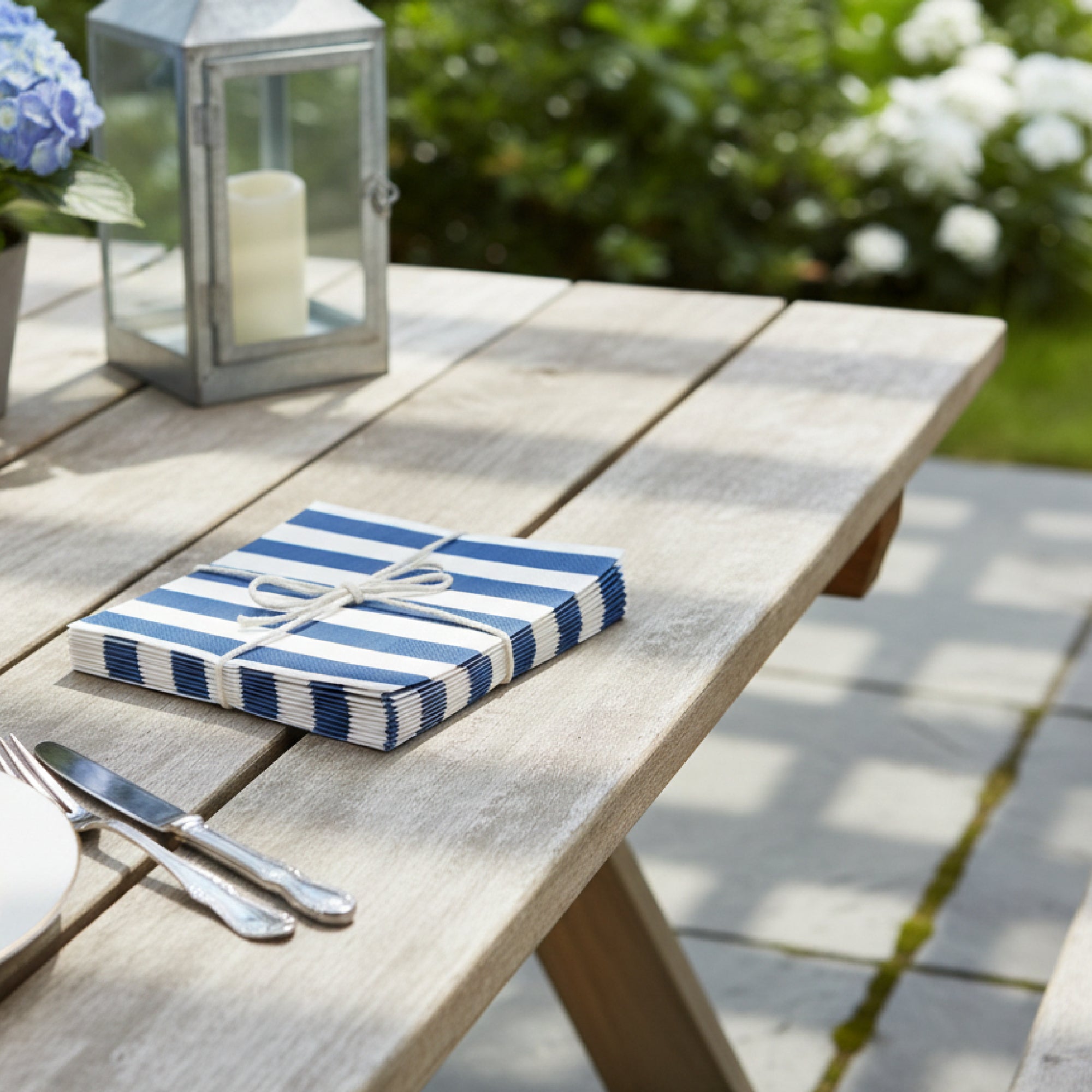 20-Pack 3-Ply Luncheon Napkins with Blue Stripe Pattern - Set of 6