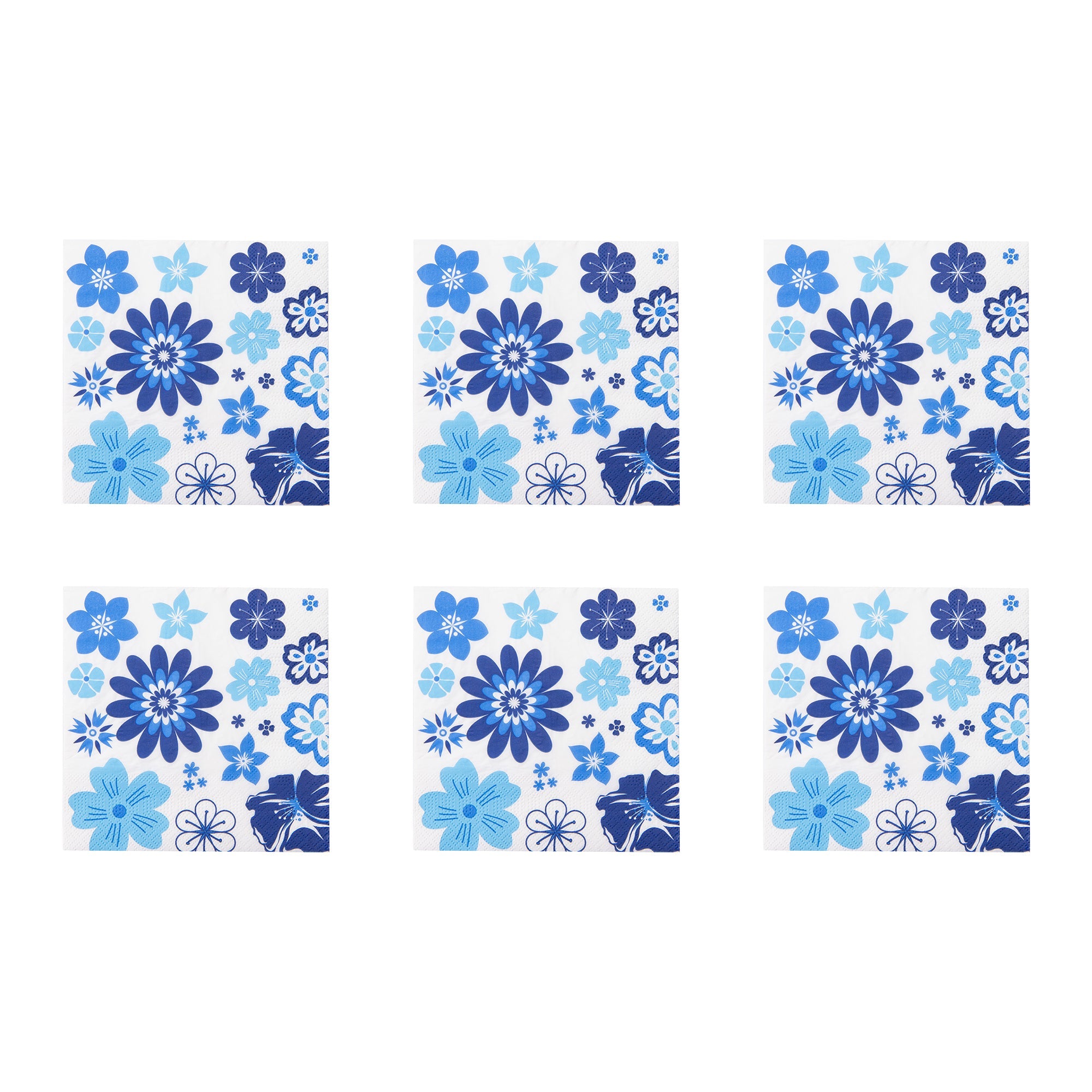 20-Pack 3-Ply Luncheon Napkins Featuring Blue Floral Design - Set of 6