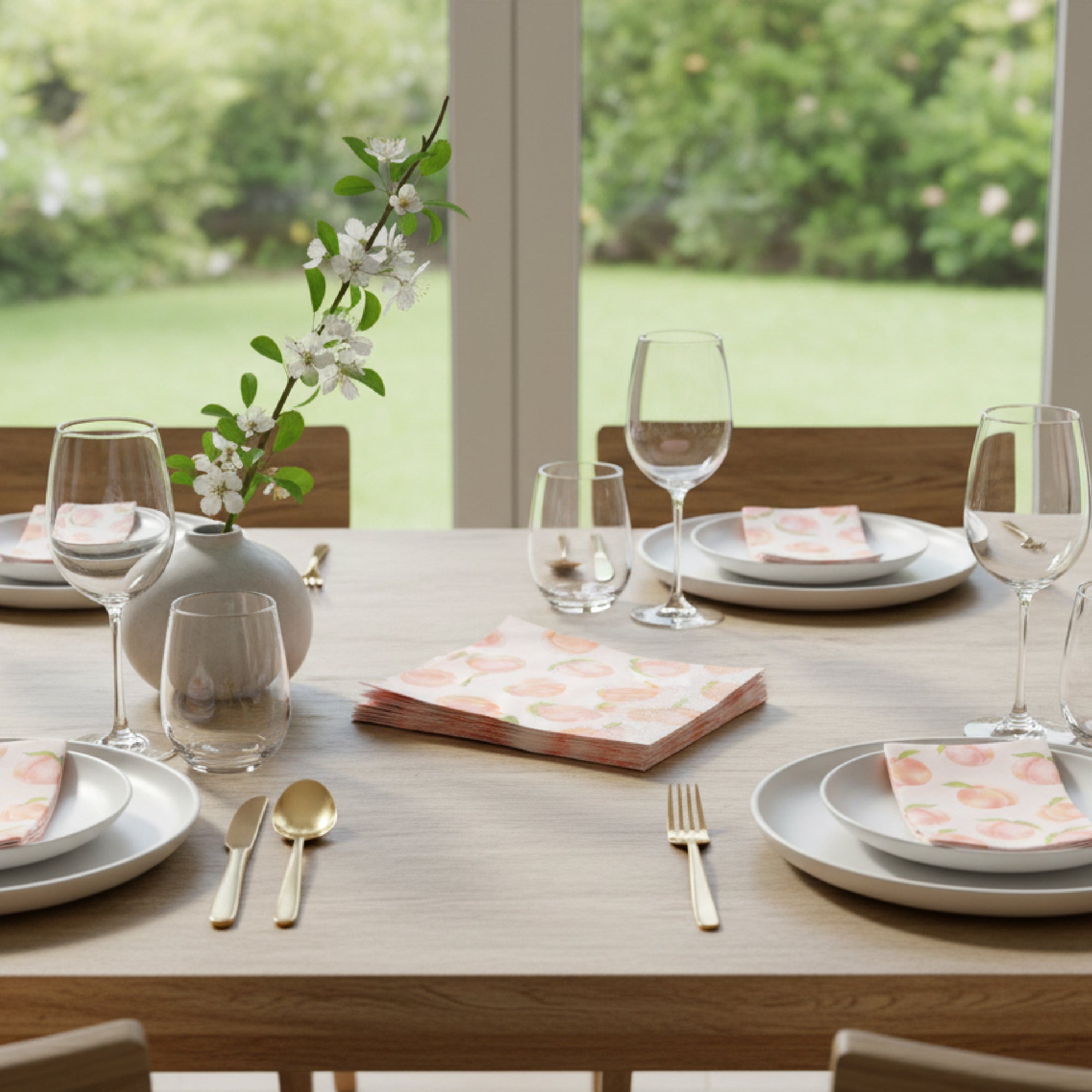 20-Pack 3-Ply Luncheon Napkins with Blushing Peaches Design - Set of 6