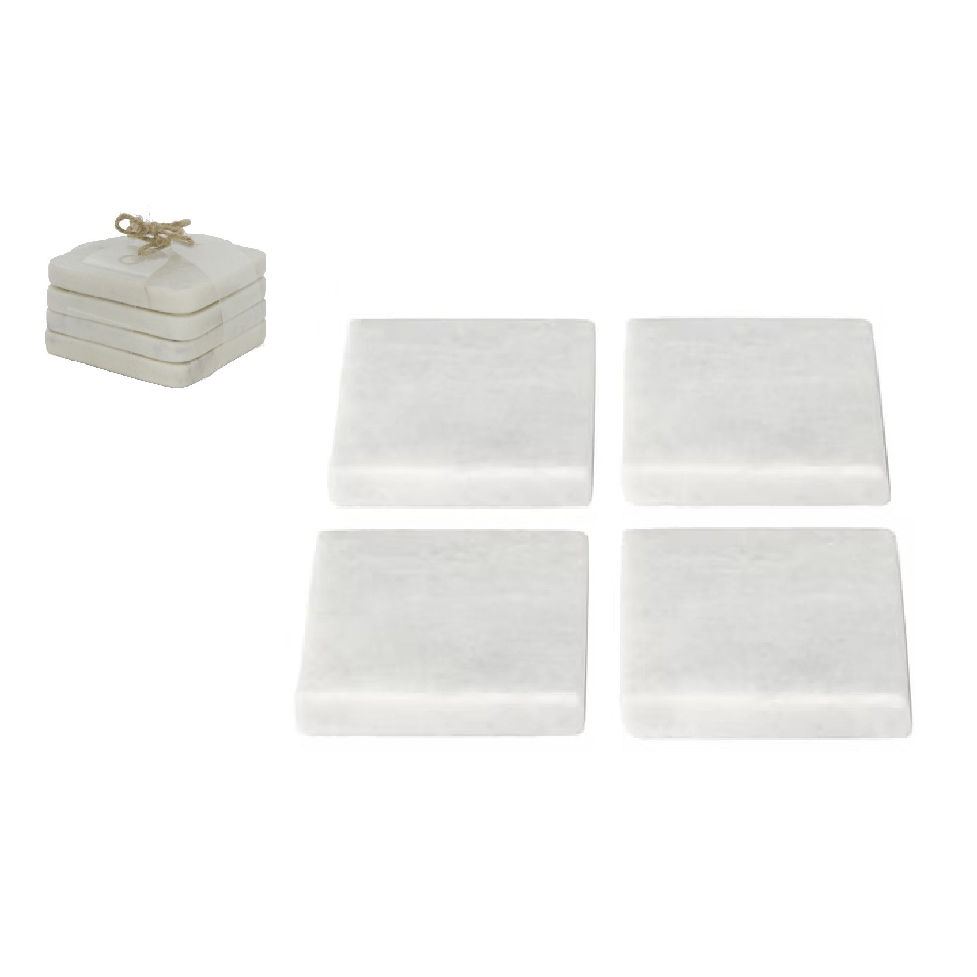 Set of 4 White Marble Square Coasters, 4"x4"