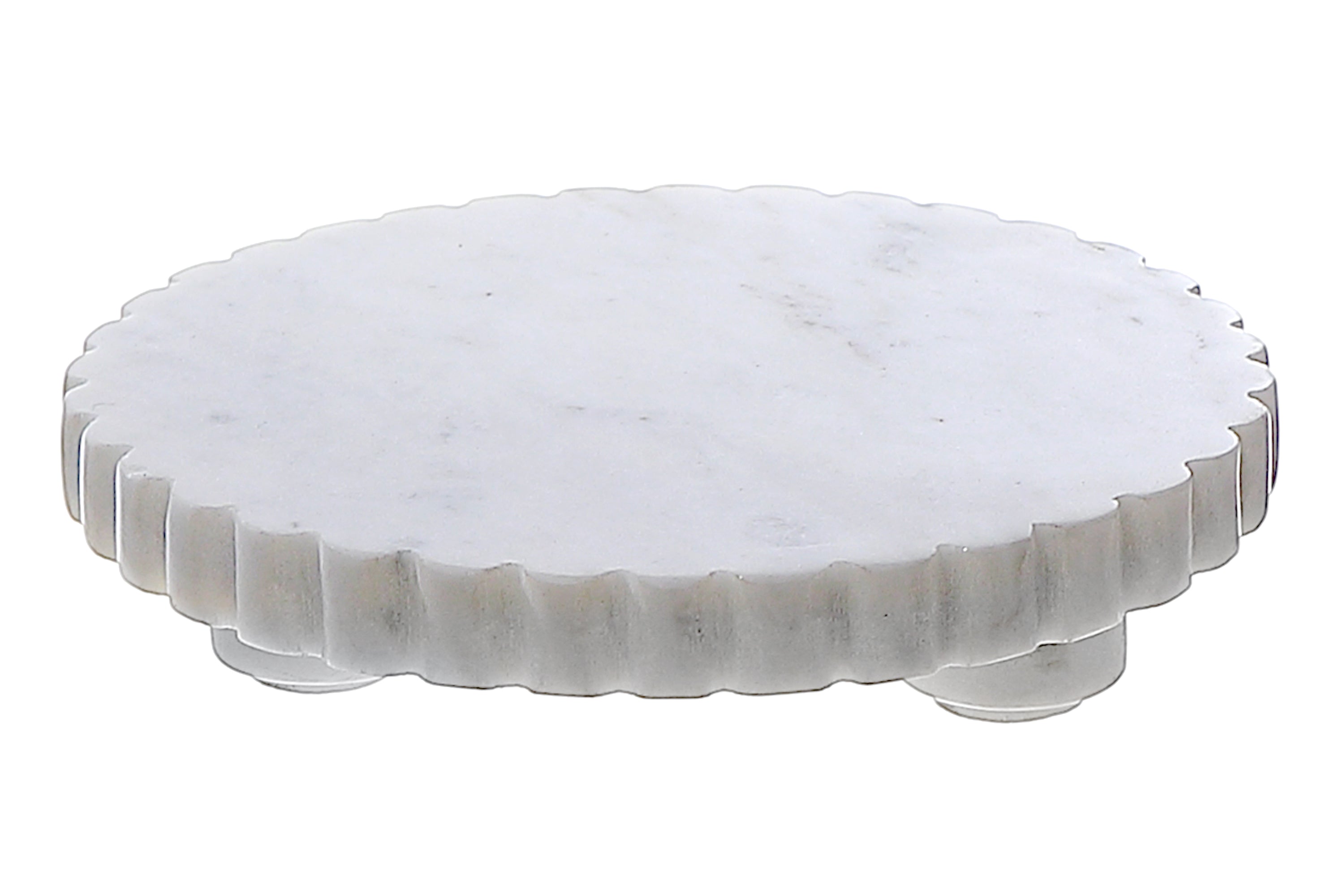 Marble Scallop Footed Round Dish – Kitchen Serving Bowl, Decorative Dish