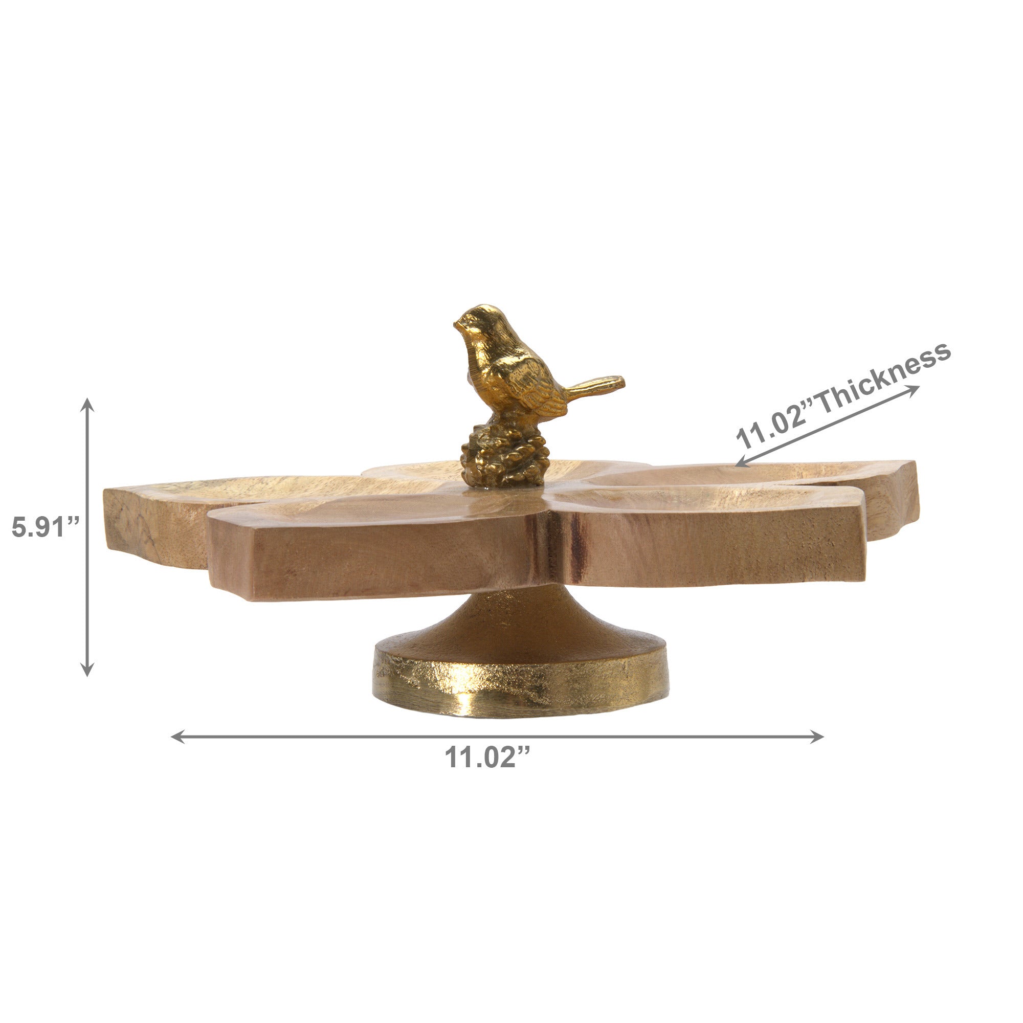 Mango Wood Flower Tray with Gold Bird Accent