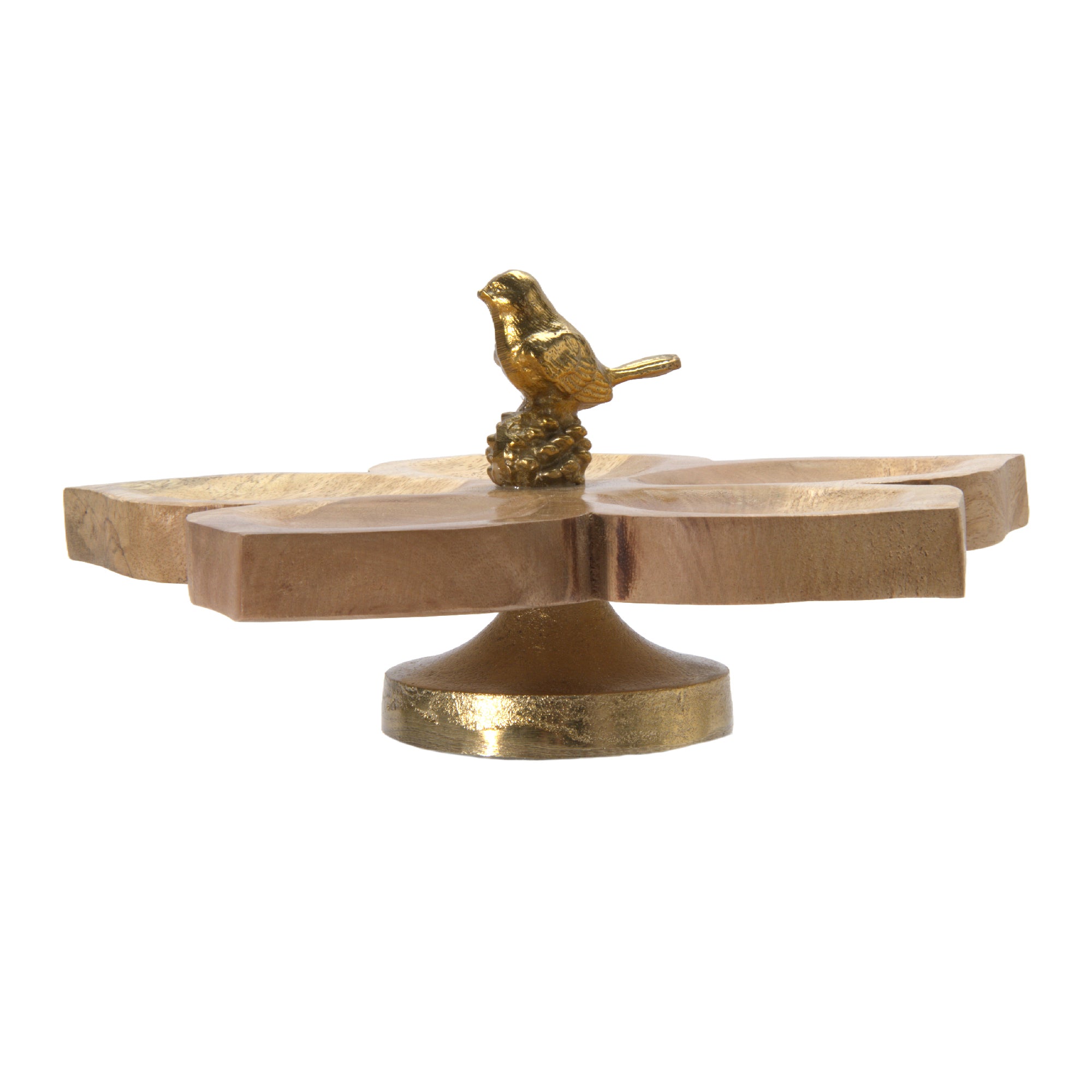Mango Wood Flower Tray with Gold Bird Accent