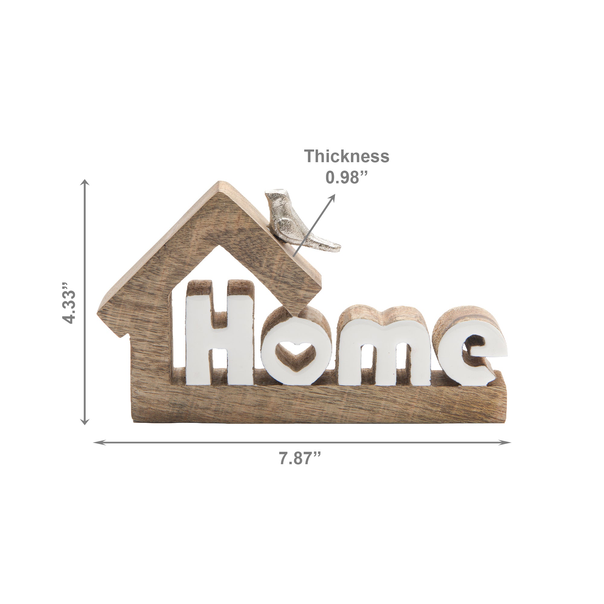 Mango Wood Decor with Metal Bird Accent and Enamel “Home” Sign - Set of 2