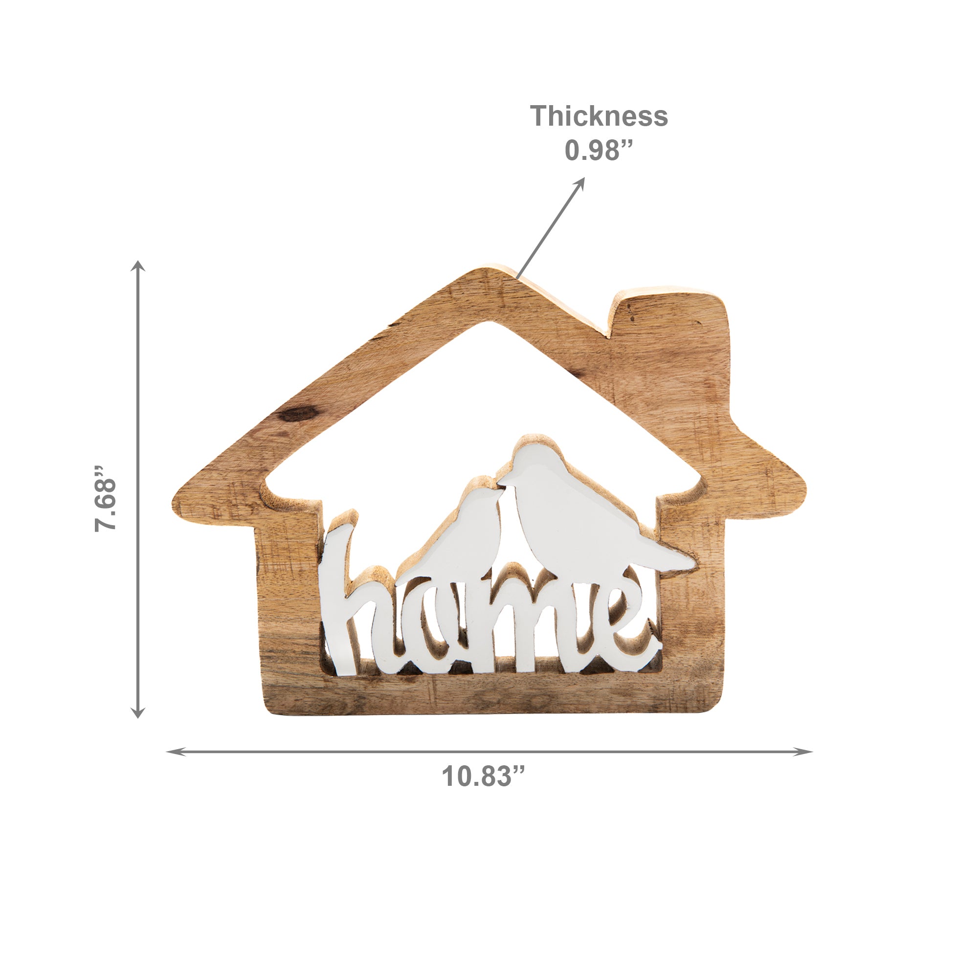 Mango Wood Decor with Enamel-Coated Bird and “Home” Sign