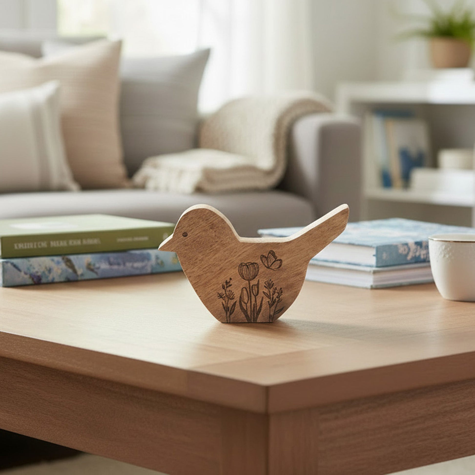 Large Handcrafted Mango Wood Bird Figurine for Home Décor - Set of 2