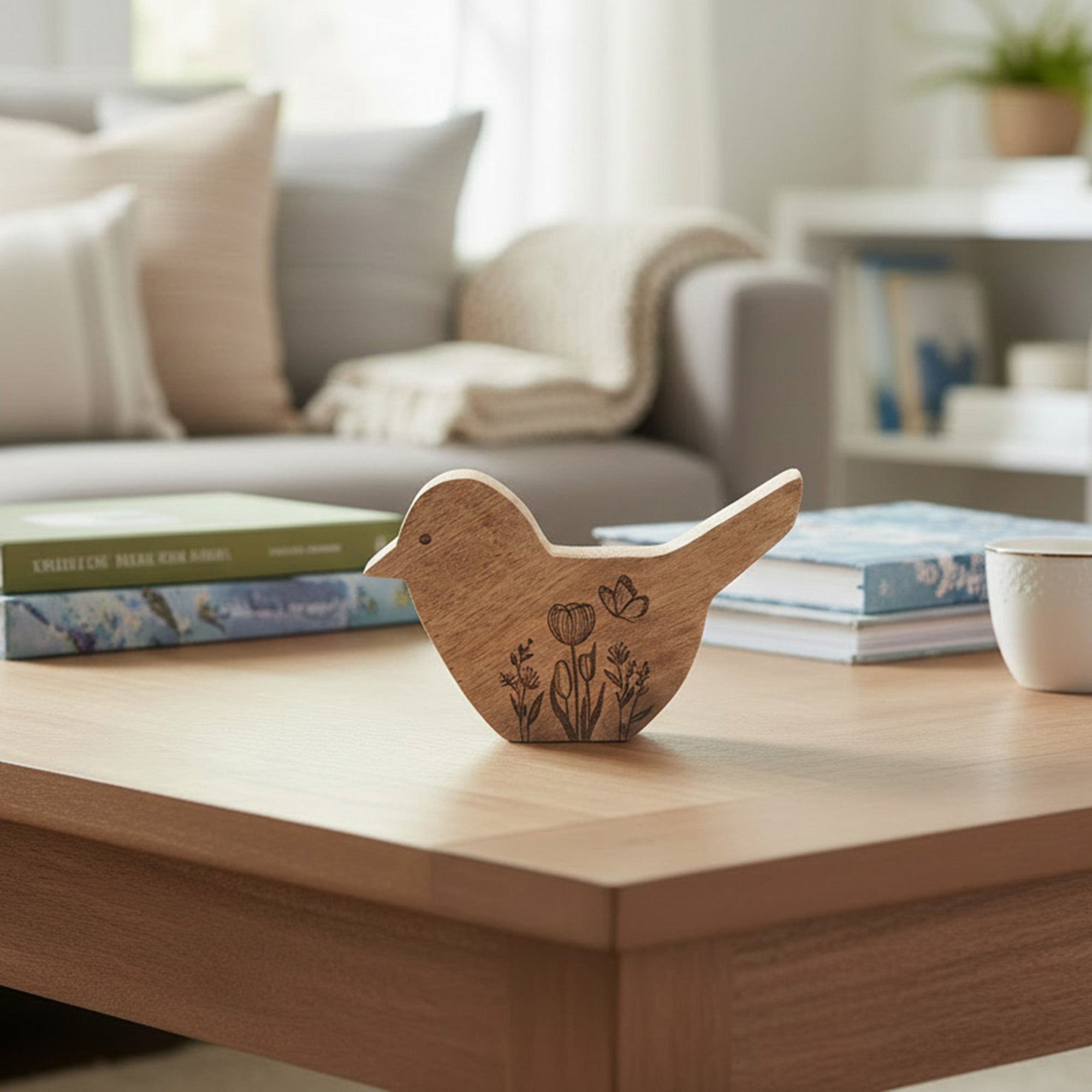 Large Handcrafted Mango Wood Bird Figurine for Home Décor - Set of 2