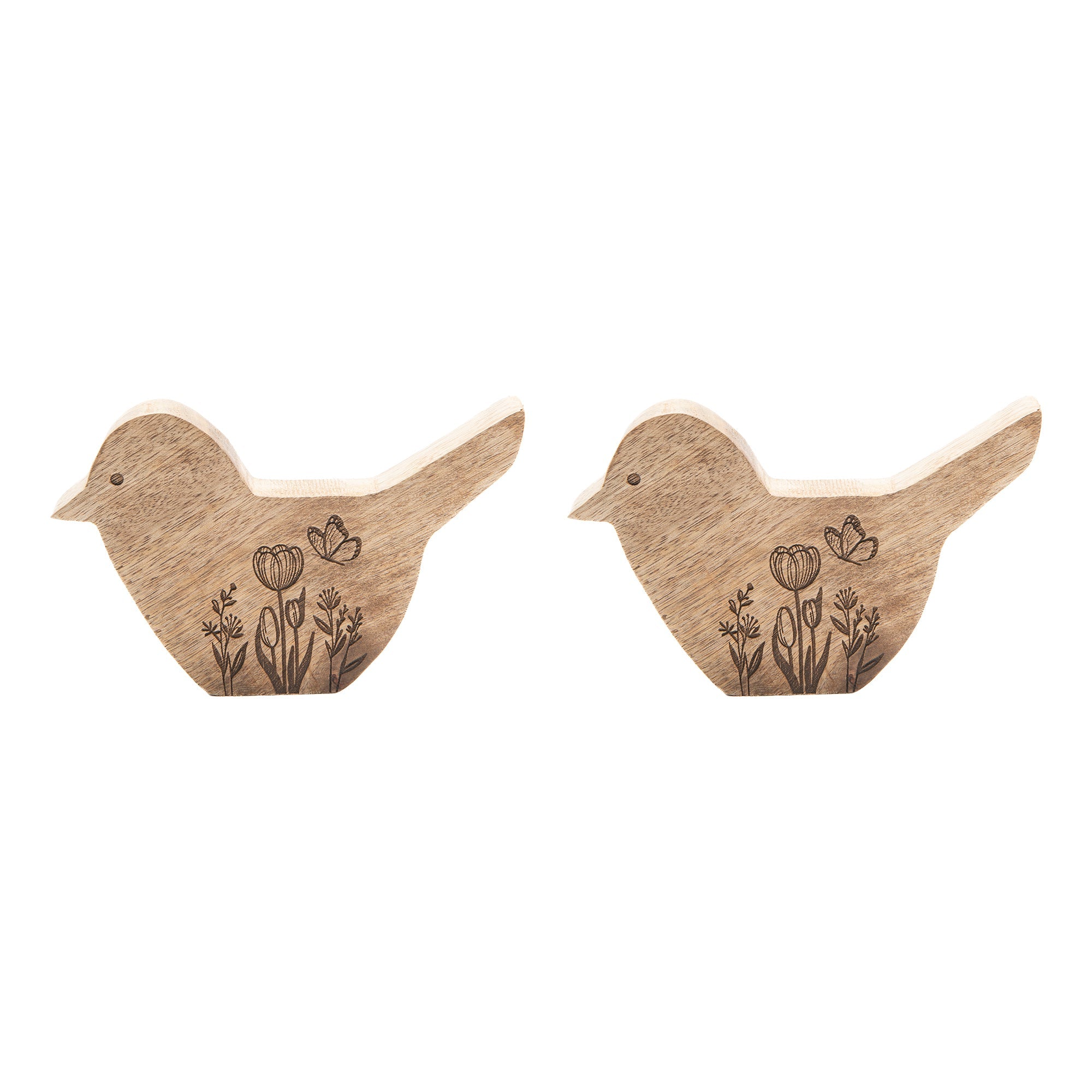 Large Handcrafted Mango Wood Bird Figurine for Home Décor - Set of 2