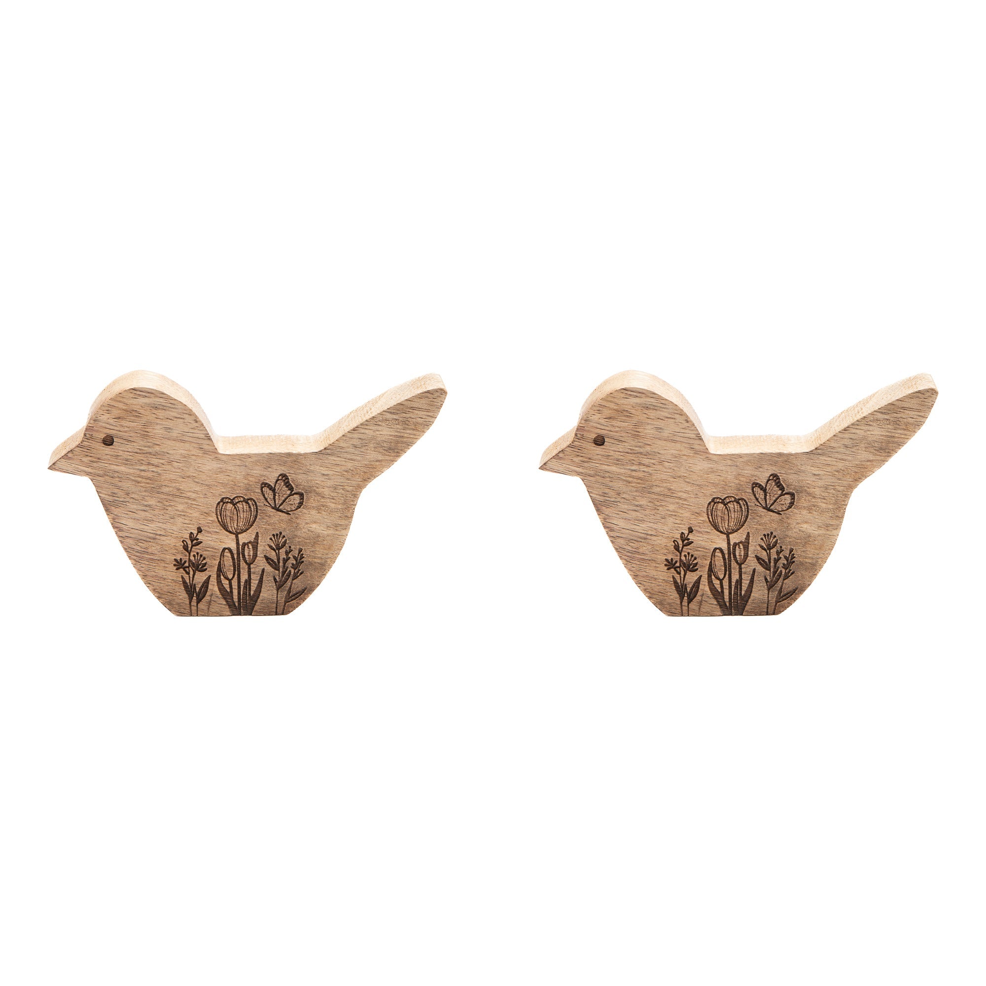 Small Handcrafted Mango Wood Bird Figurine for Tabletop Décor - Set of 2
