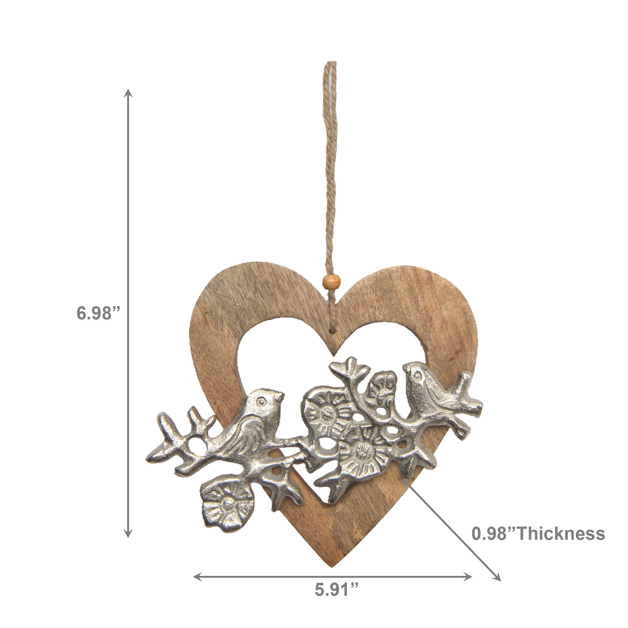 Rustic Hanging Metal Bird in Heart-Shaped Wooden Frame Wall Art - Set of 2
