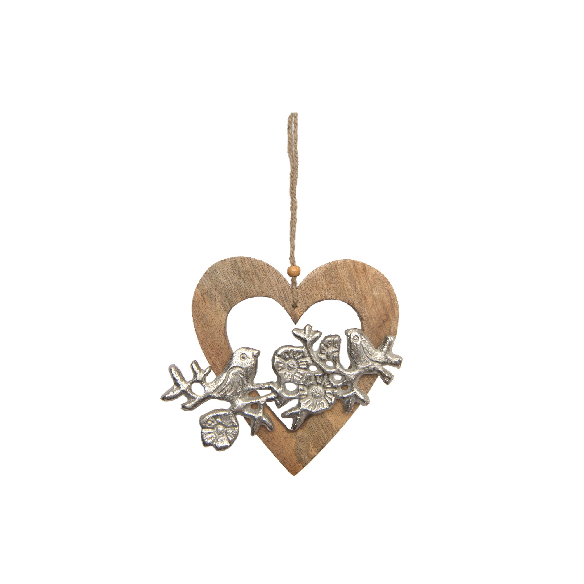 Rustic Hanging Metal Bird in Heart-Shaped Wooden Frame Wall Art - Set of 2