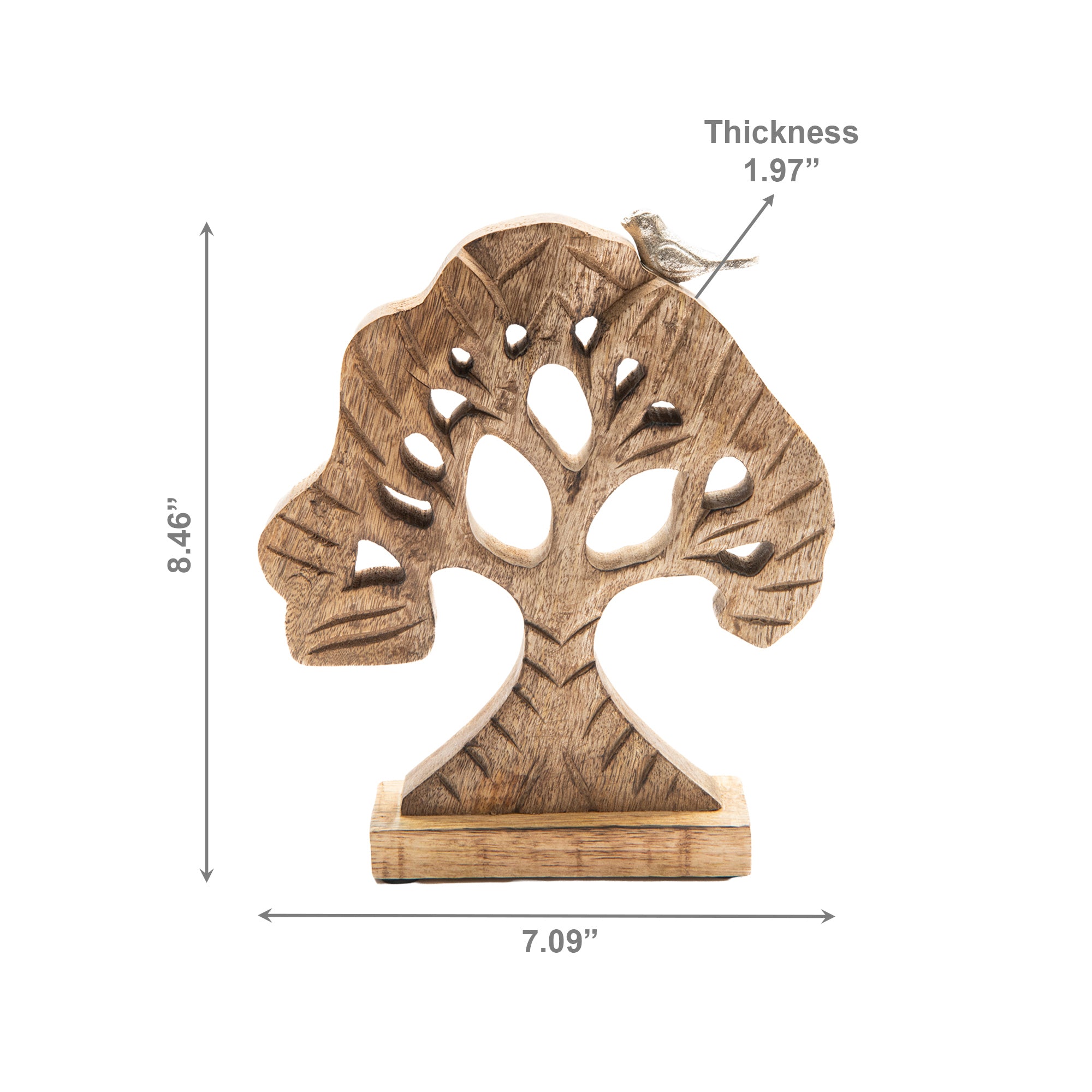 Mango Wood Carved Tree Décor Featuring Bird Accent - Set of 2