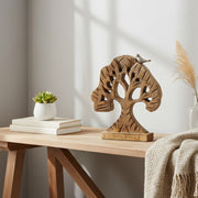 Mango Wood Carved Tree Décor Featuring Bird Accent - Set of 2
