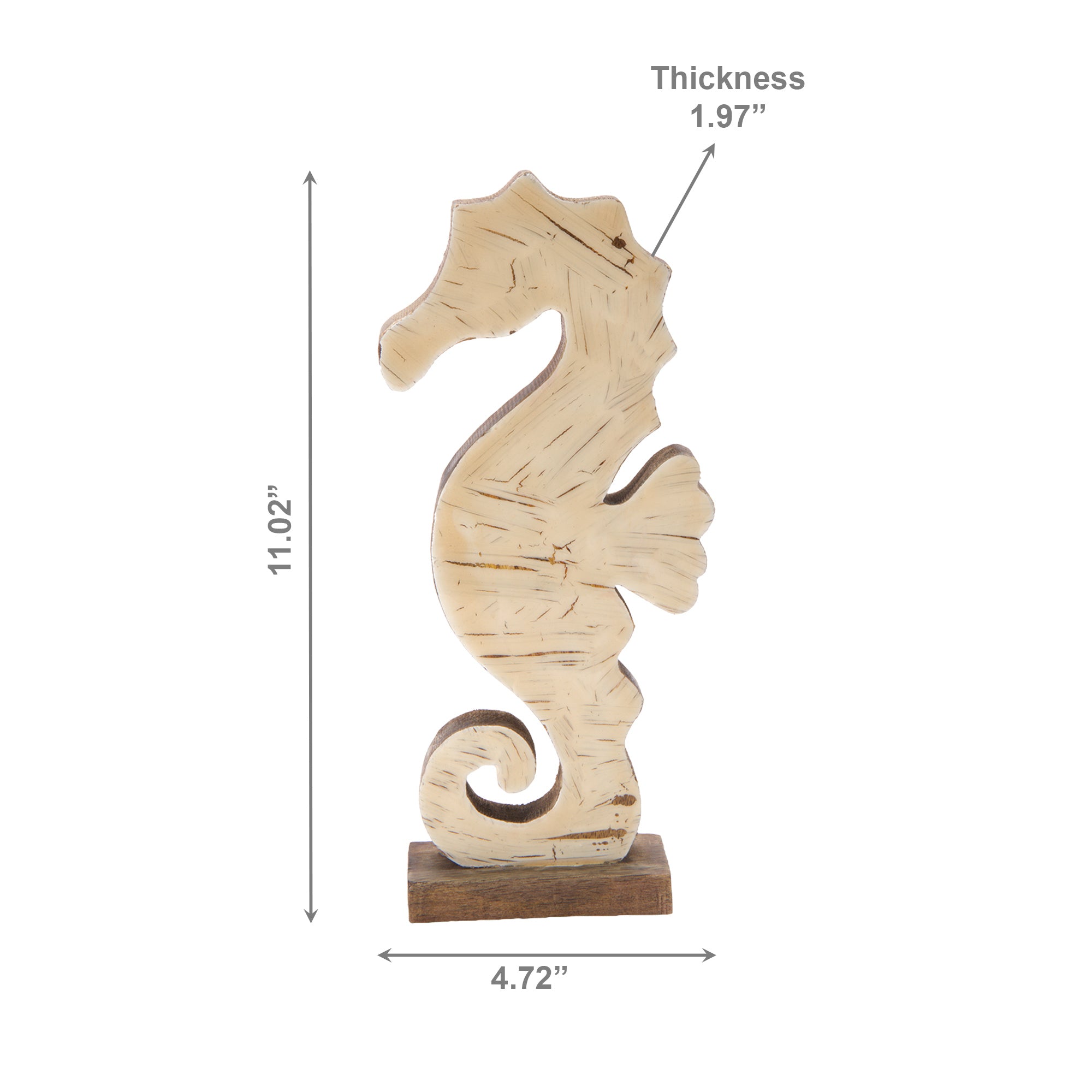 White Enamel-Coated Mango Wood Seahorse Figurine for Coastal Décor - Set of 2