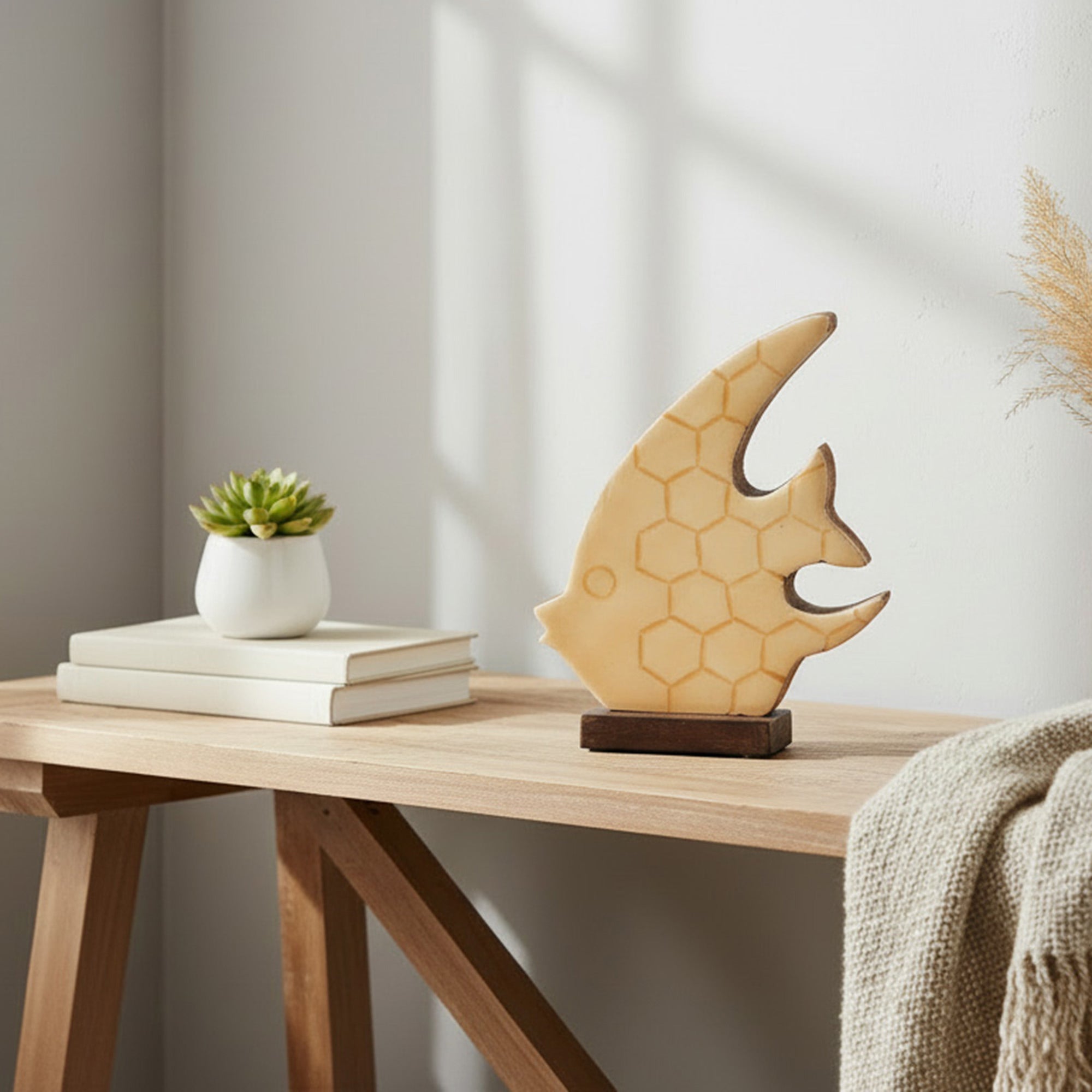 White Enamel-Coated Mango Wood Angel Fish Decorative Accent - Set of 2