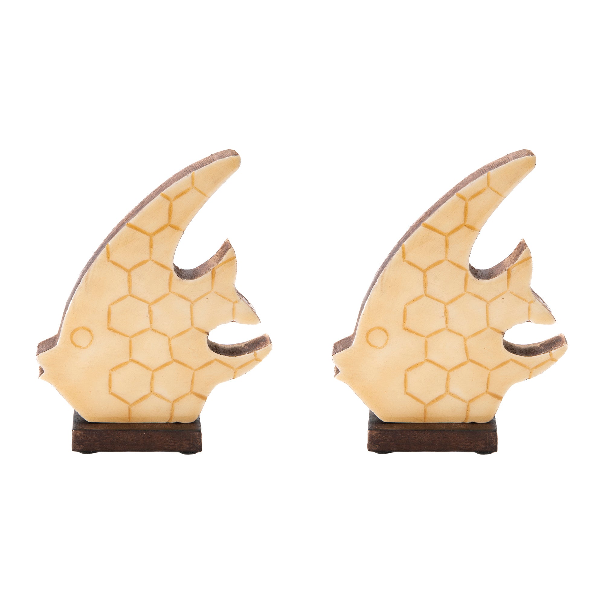 White Enamel-Coated Mango Wood Angel Fish Decorative Accent - Set of 2