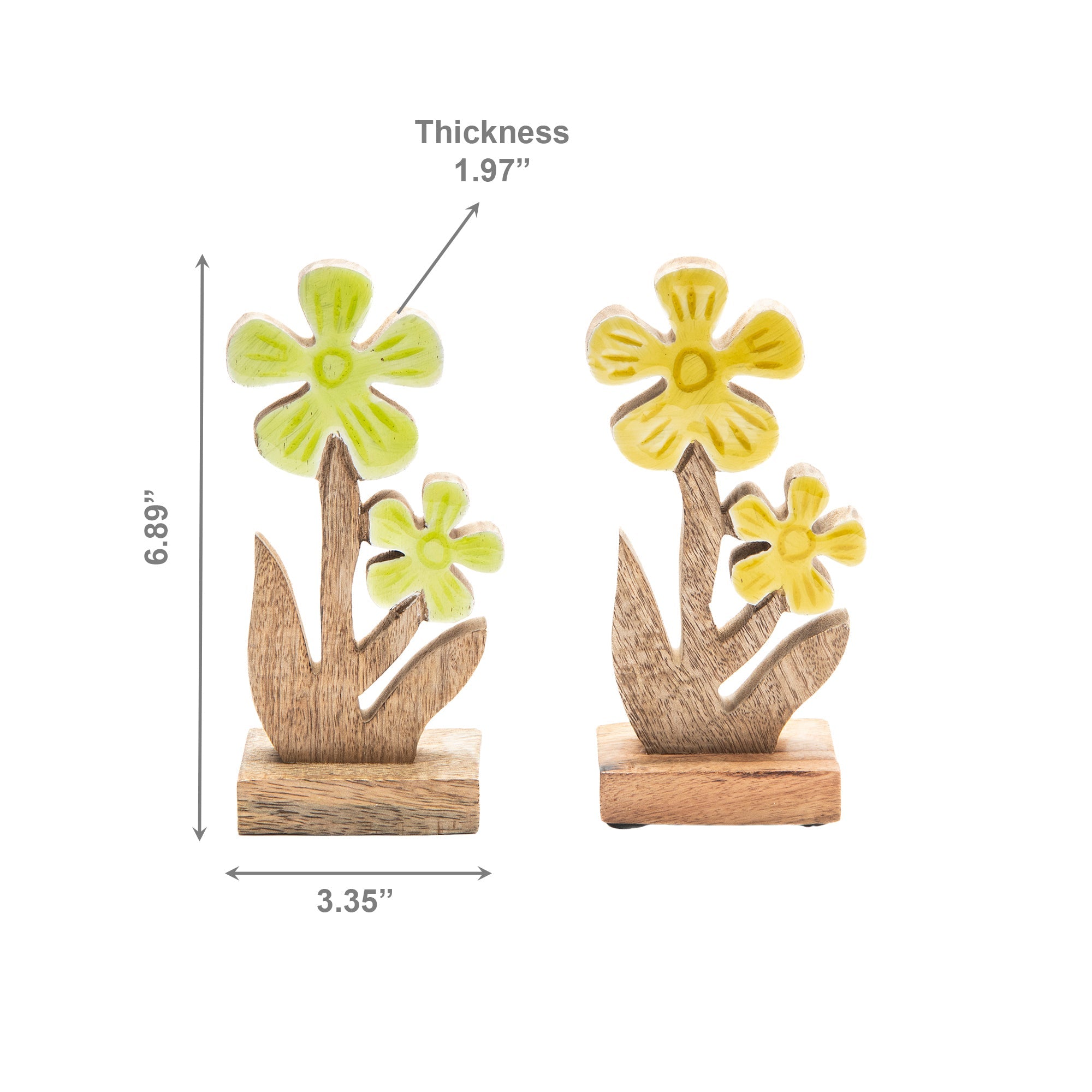 Assorted Mango Wood Enamel-Coated Flower Figurines for Shelf Décor - Set of 2