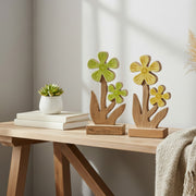 Assorted Mango Wood Enamel-Coated Flower Figurines for Shelf Décor - Set of 2