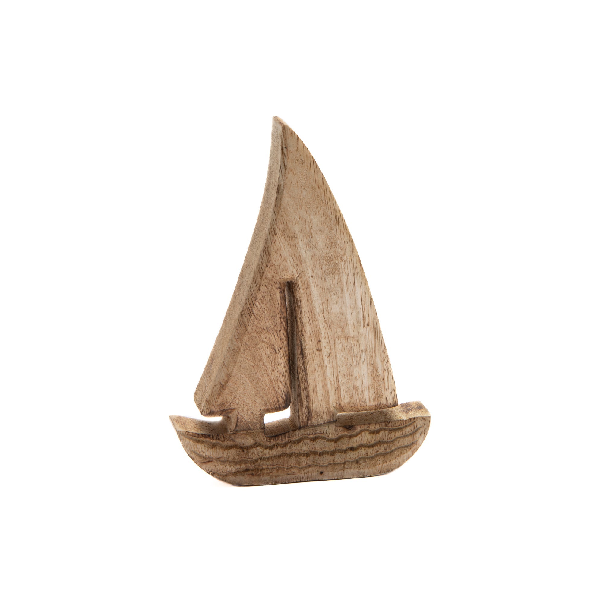 Handcrafted Mango Wood Sailboat Figurine for Nautical Décor - Set of 2