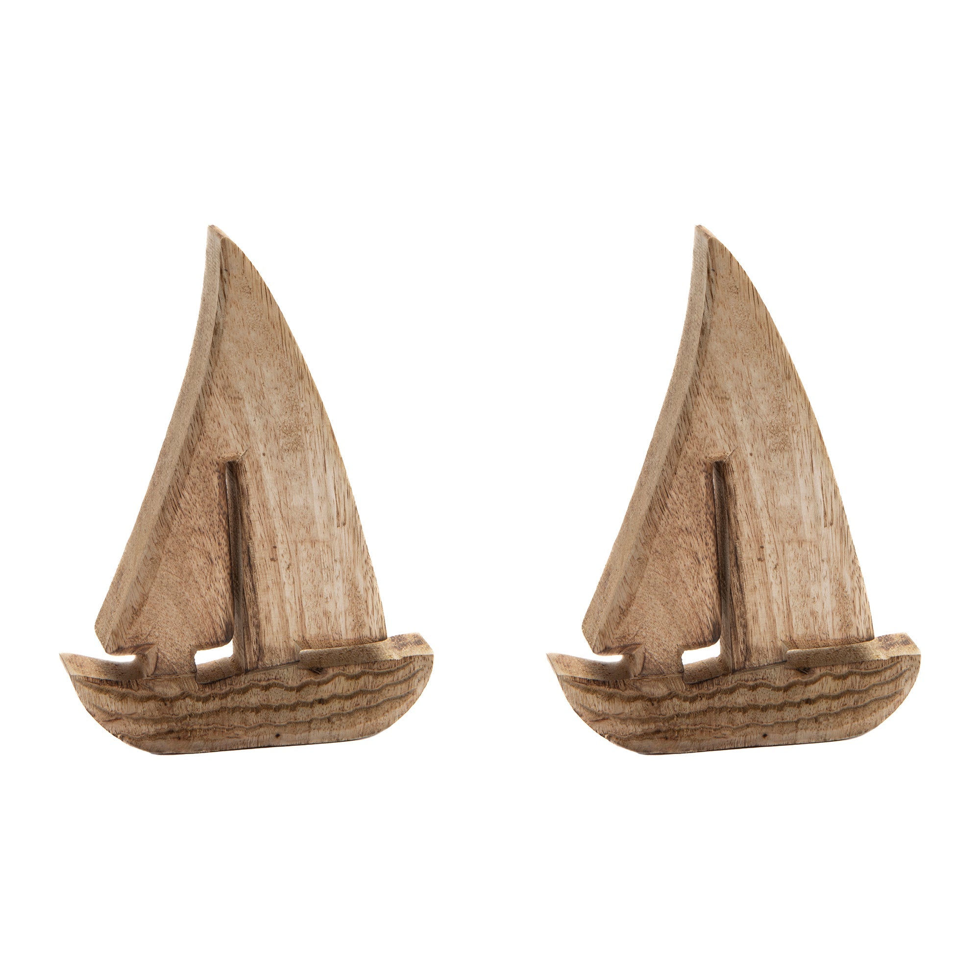 Handcrafted Mango Wood Sailboat Figurine for Nautical Décor - Set of 2