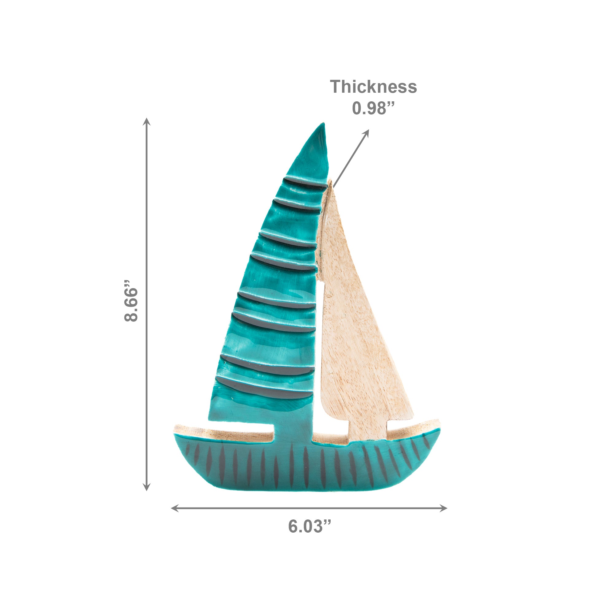 Enamel-Coated Mango Wood Sailboat Accent for Coastal Style - Set of 2
