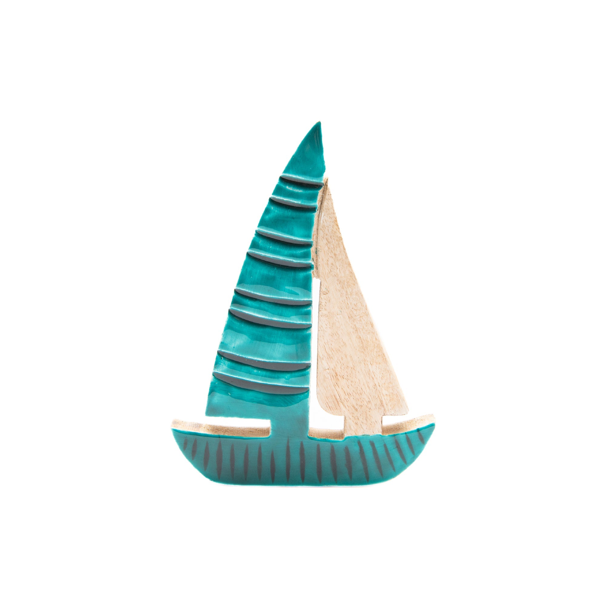 Enamel-Coated Mango Wood Sailboat Accent for Coastal Style - Set of 2