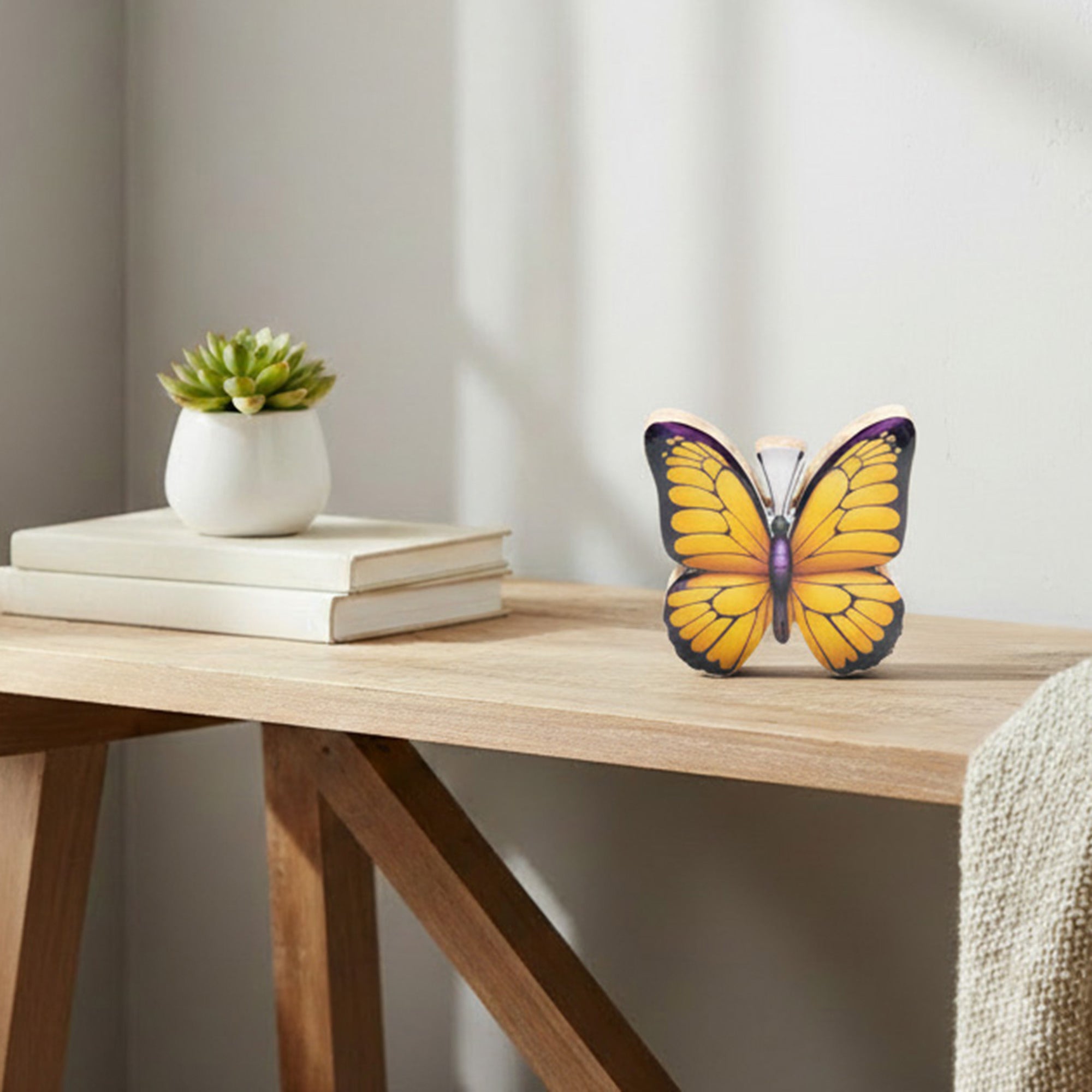 Mango Wood Enamel-Coated Butterfly Decorative Accent Piece - Set of 2