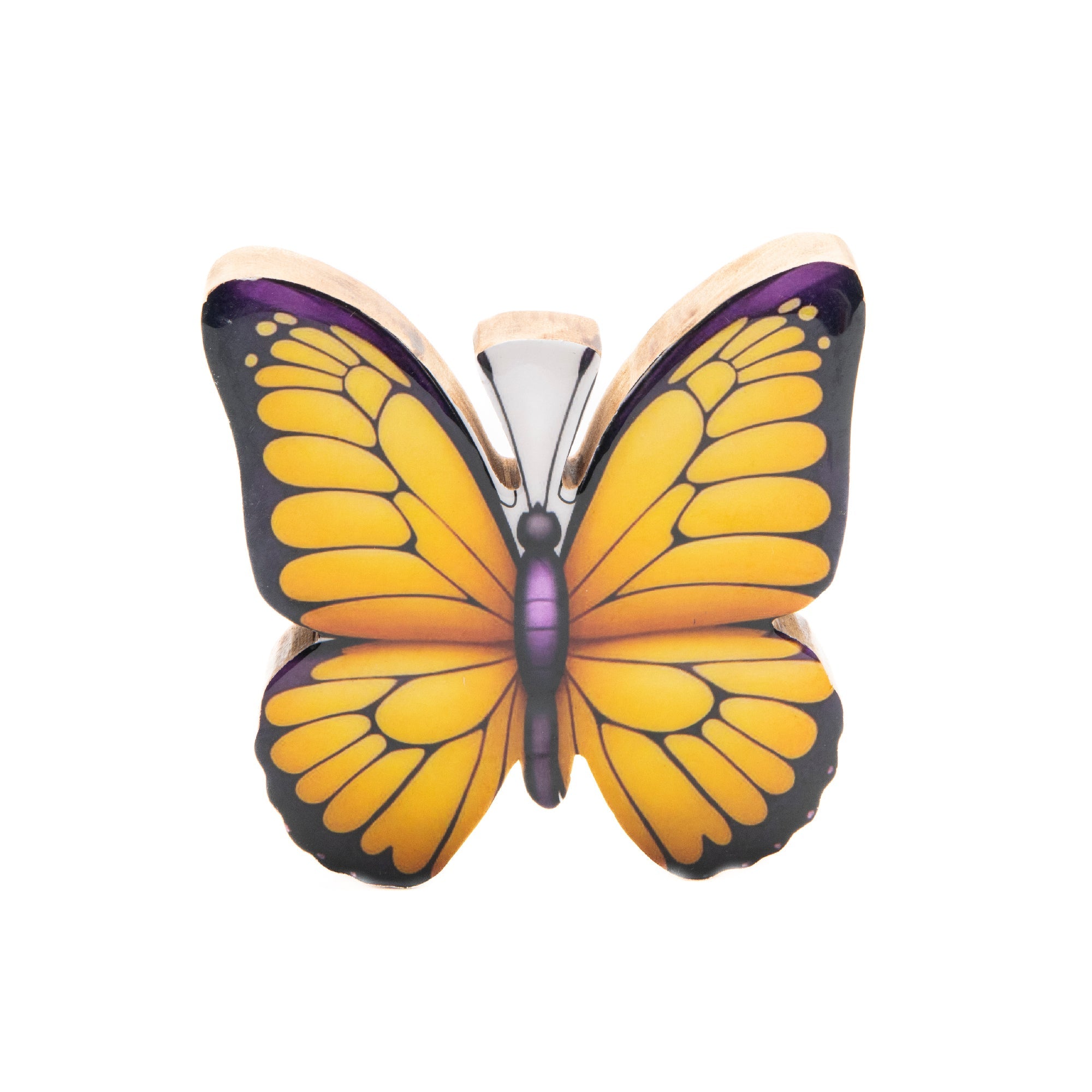 Mango Wood Enamel-Coated Butterfly Decorative Accent Piece - Set of 2