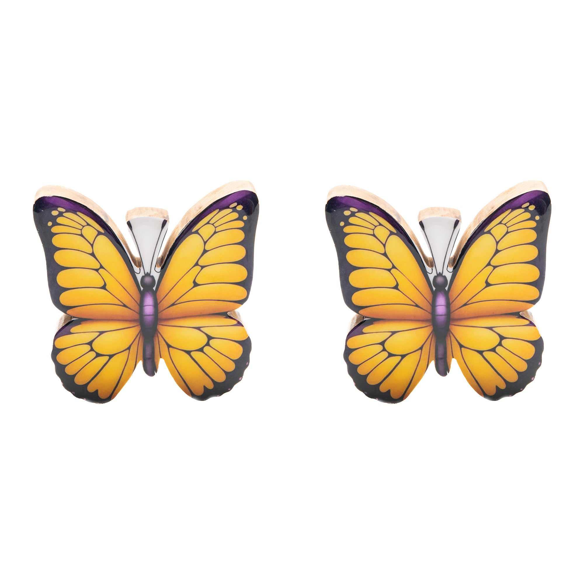 Mango Wood Enamel-Coated Butterfly Decorative Accent Piece - Set of 2