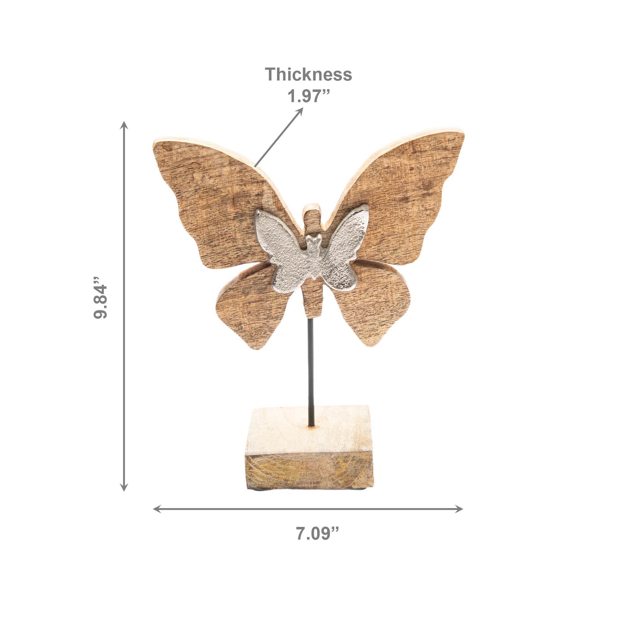 Mango Wood Décor with Metal Butterfly Accent for Elegant Display - Set of 2