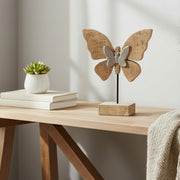 Mango Wood Décor with Metal Butterfly Accent for Elegant Display - Set of 2
