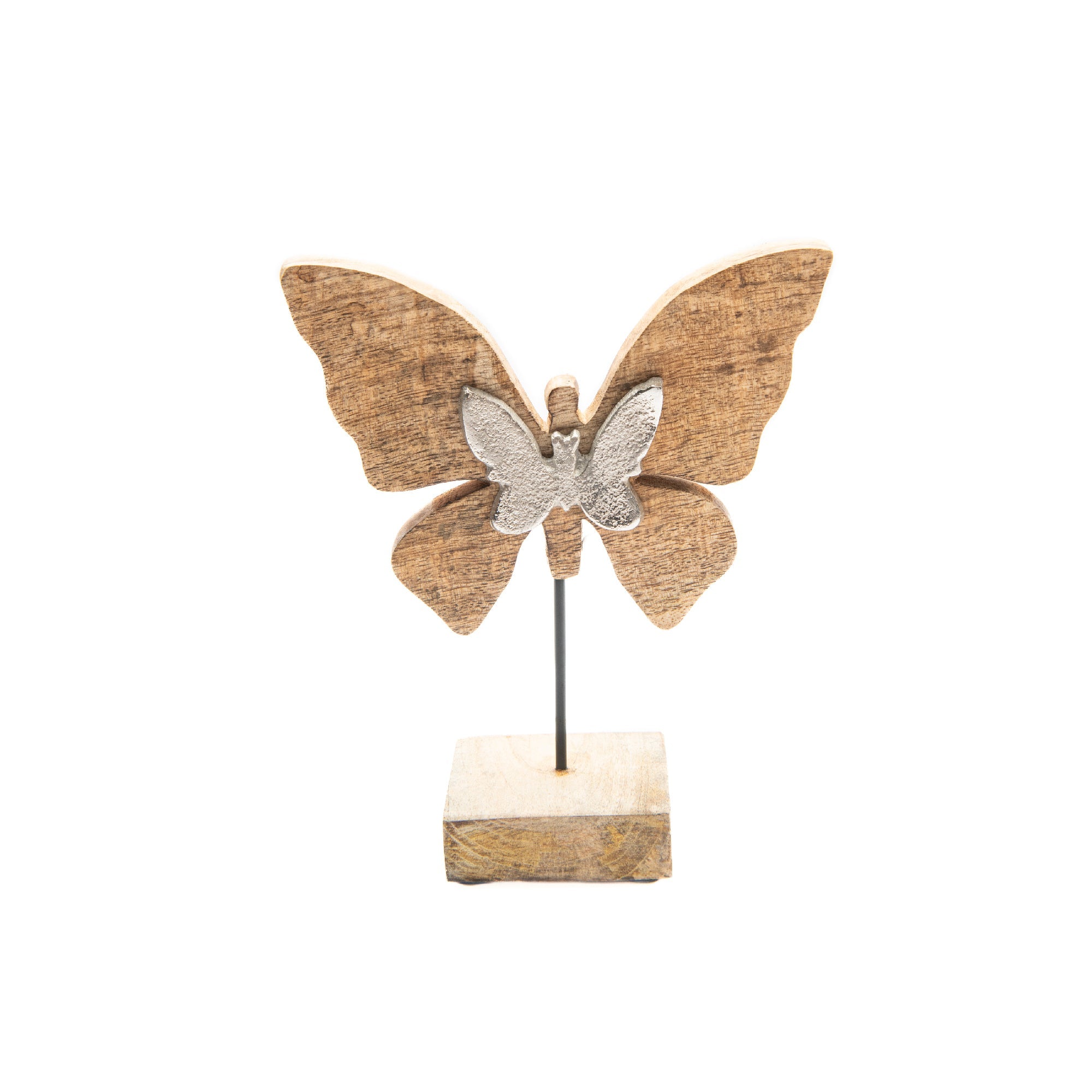 Mango Wood Décor with Metal Butterfly Accent for Elegant Display - Set of 2