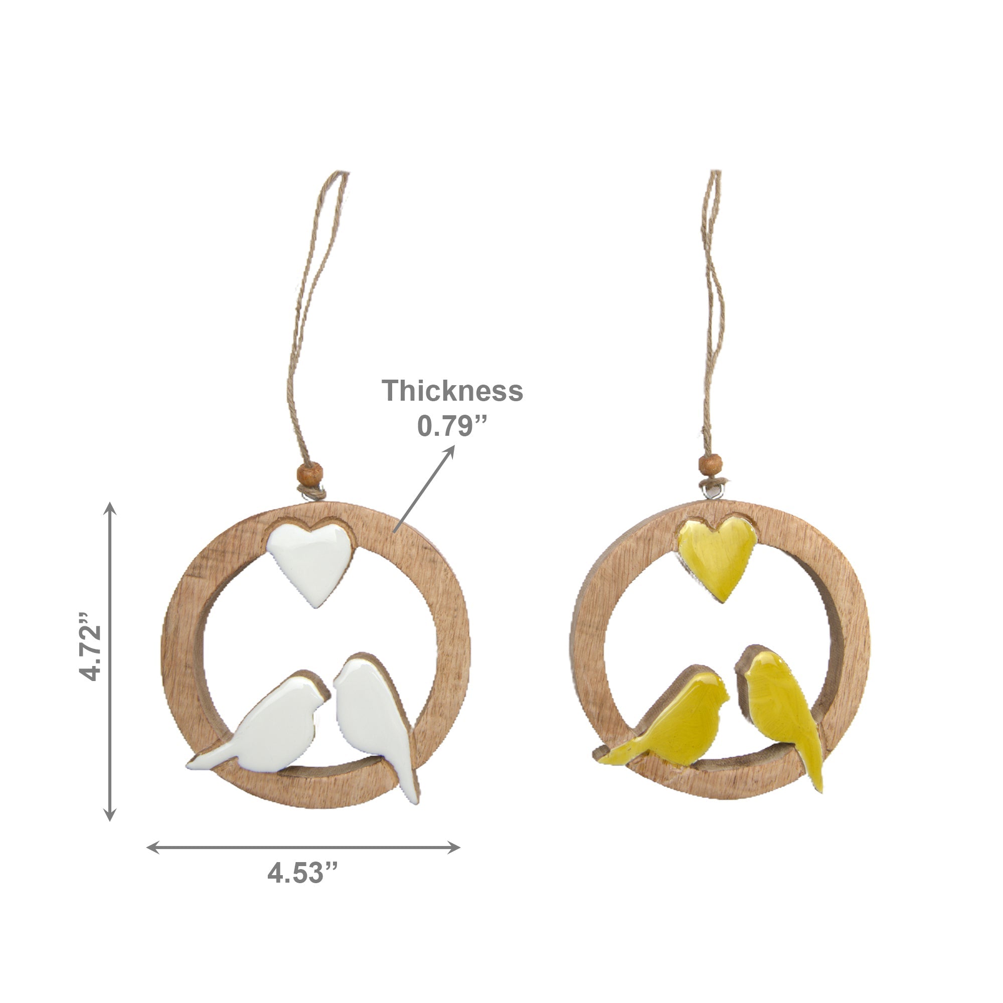 Assorted Mango Wood Round Frame Wall Hanging Décor Featuring Birds - Set of 2