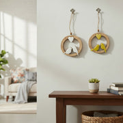 Assorted Mango Wood Round Frame Wall Hanging Décor Featuring Birds - Set of 2