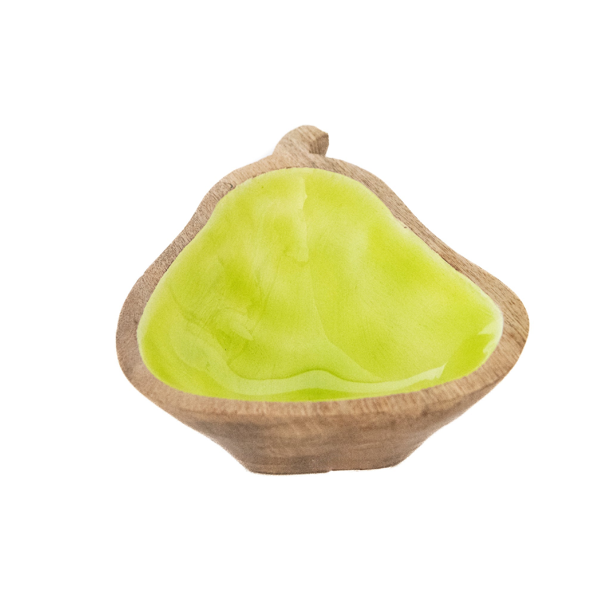 Green Enamel-Coated Mango Wood Pear-Shaped Decorative Bowl - Set of 2