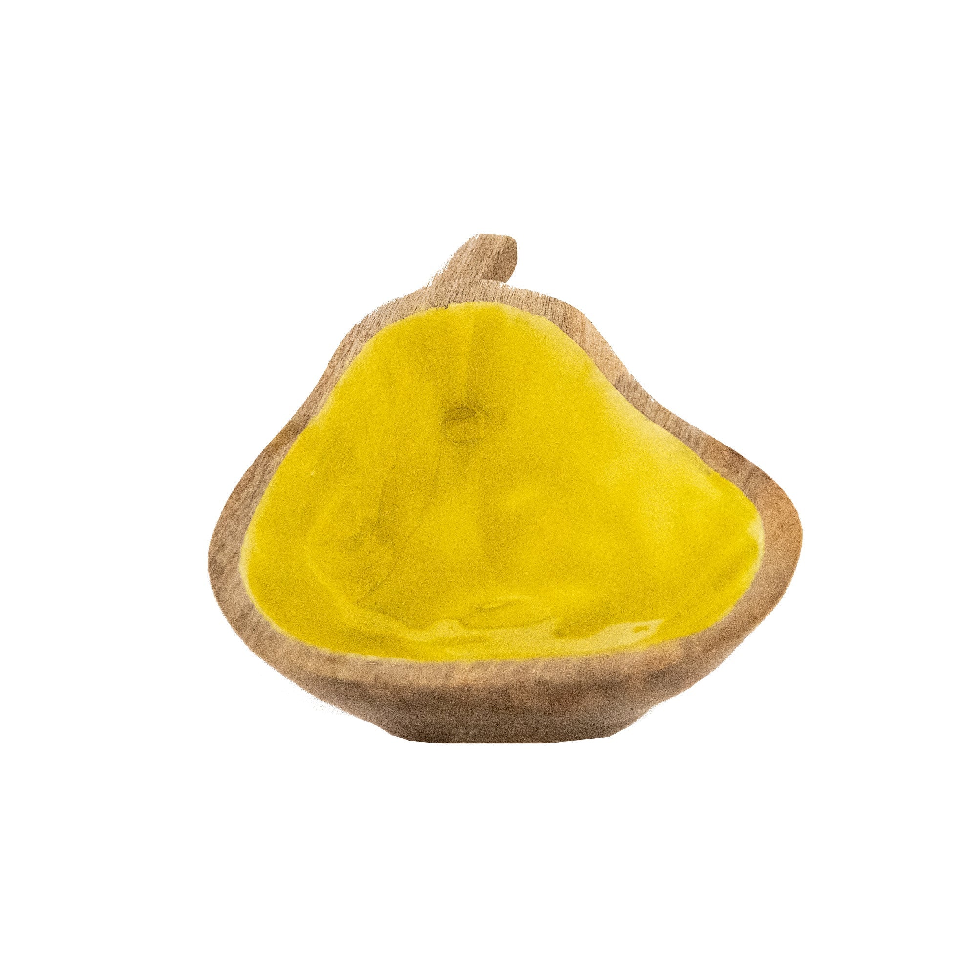 Yellow Enamel-Coated Mango Wood Pear-Shaped Decorative Bowl - Set of 2