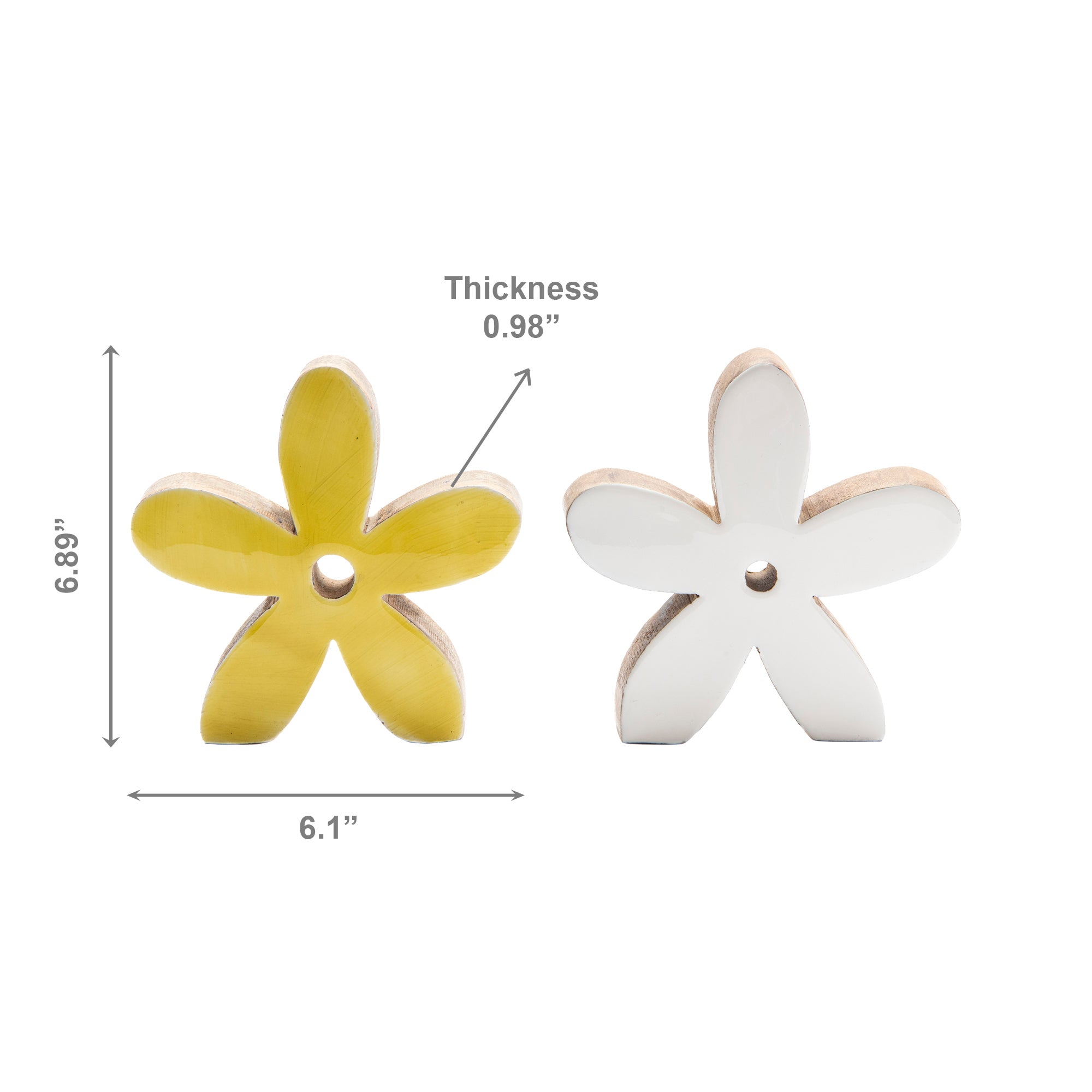 Assorted Mango Wood Enamel-Coated Flower Figurines for Tabletop Décor - Set of 2