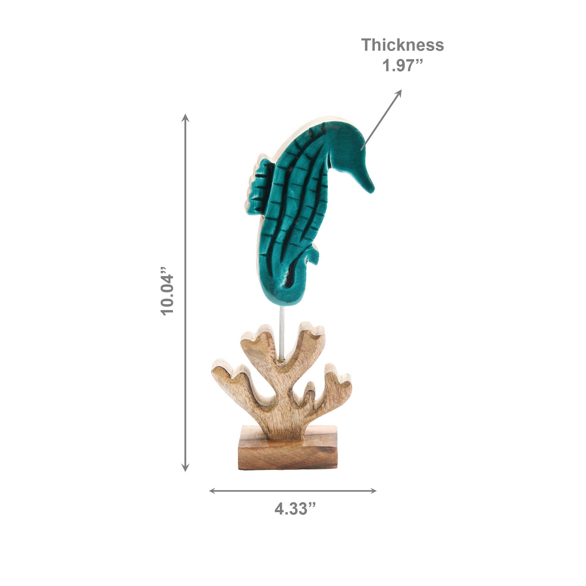 Turquoise Enamel-Coated Mango Wood Seahorse Figurine for Beach-Themed Décor - Set of 2