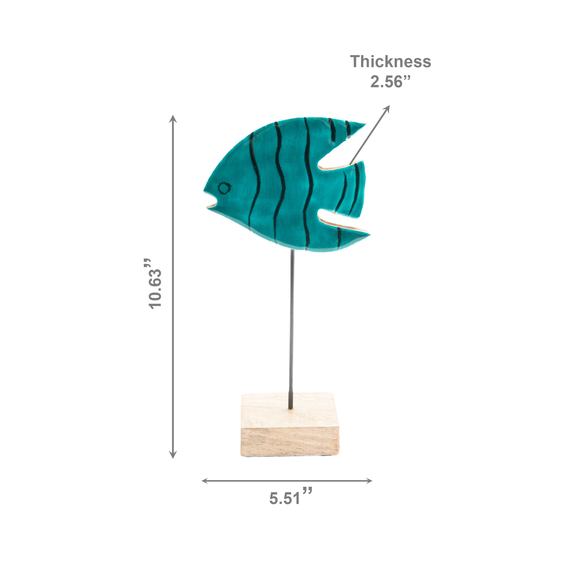 Turquoise Enamel-Coated Mango Wood Angel Fish Decorative Accent - Set of 2