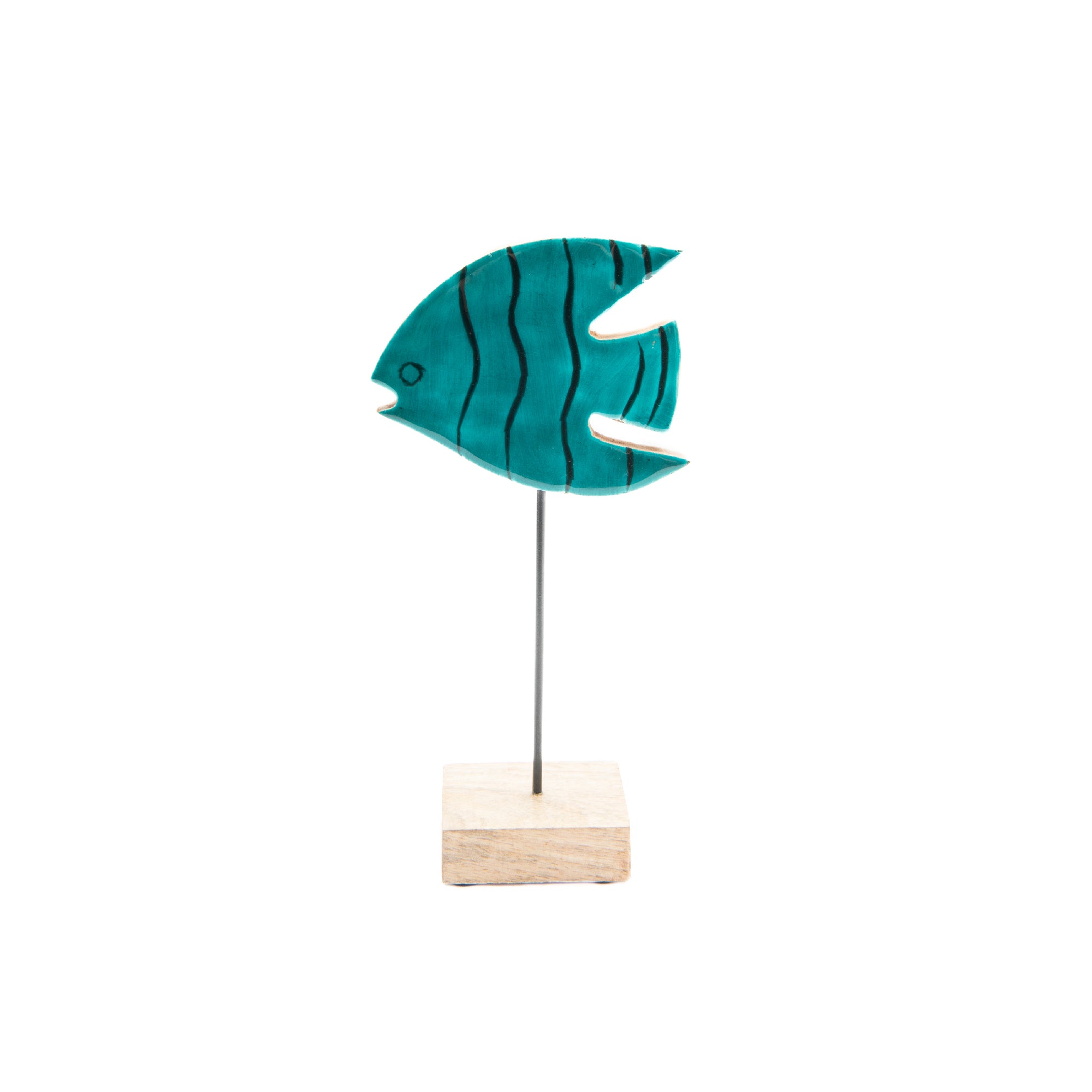 Turquoise Enamel-Coated Mango Wood Angel Fish Decorative Accent - Set of 2