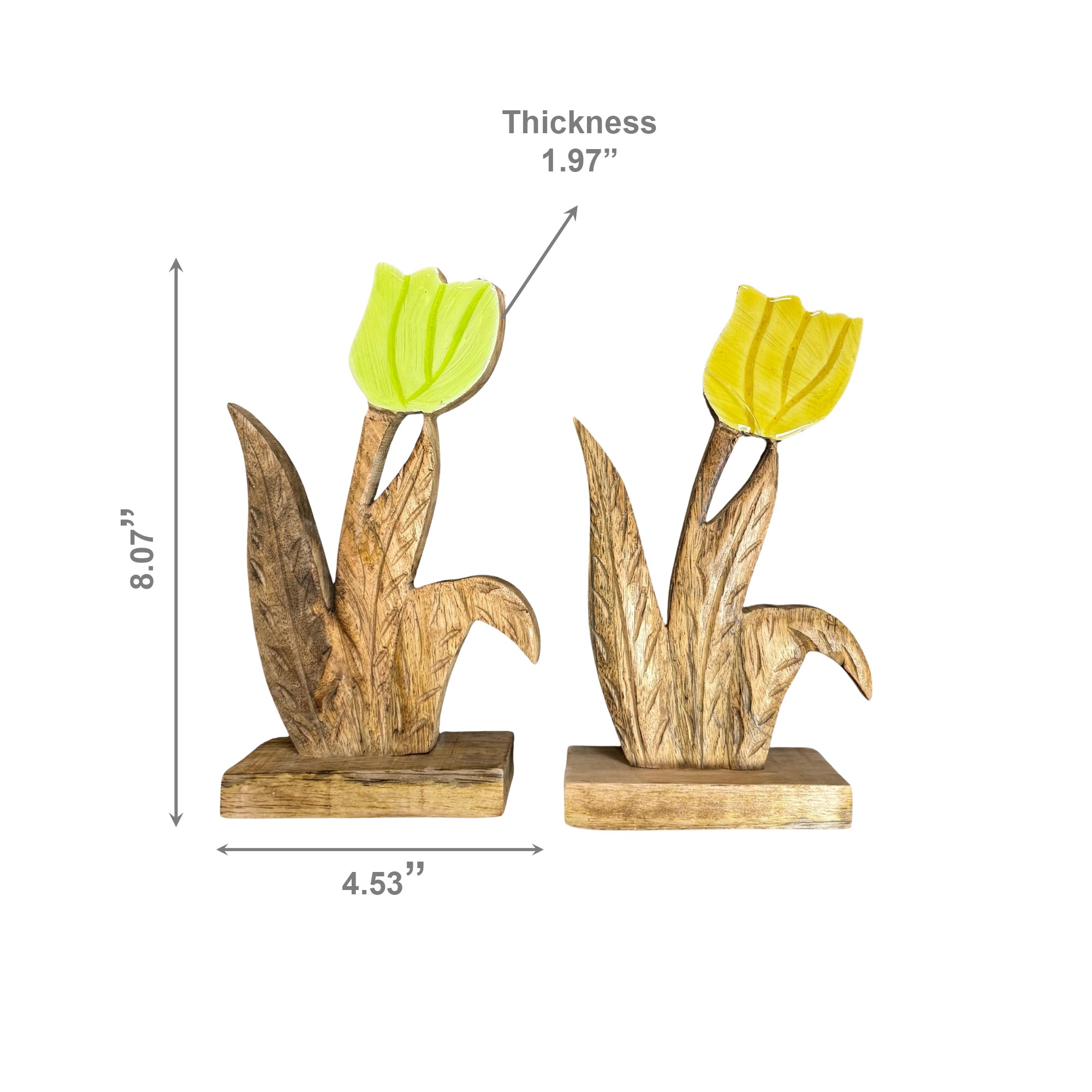 Assorted Mango Wood Décor with Enamel-Coated Tulip Flower Accents - Set of 2