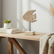 Mango Wood Angel Fish Figurine on Stand for Shelf or Table Décor - Set of 4
