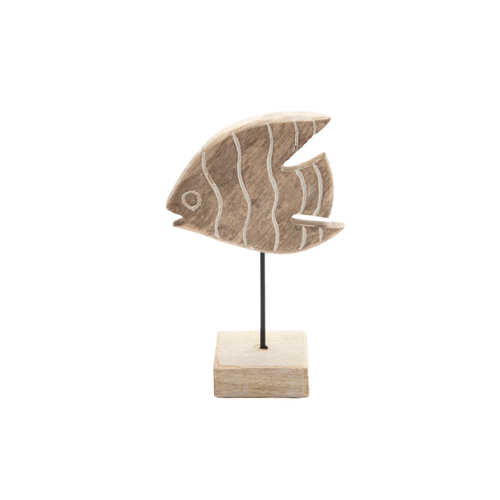 Mango Wood Angel Fish Figurine on Stand for Shelf or Table Décor - Set of 4