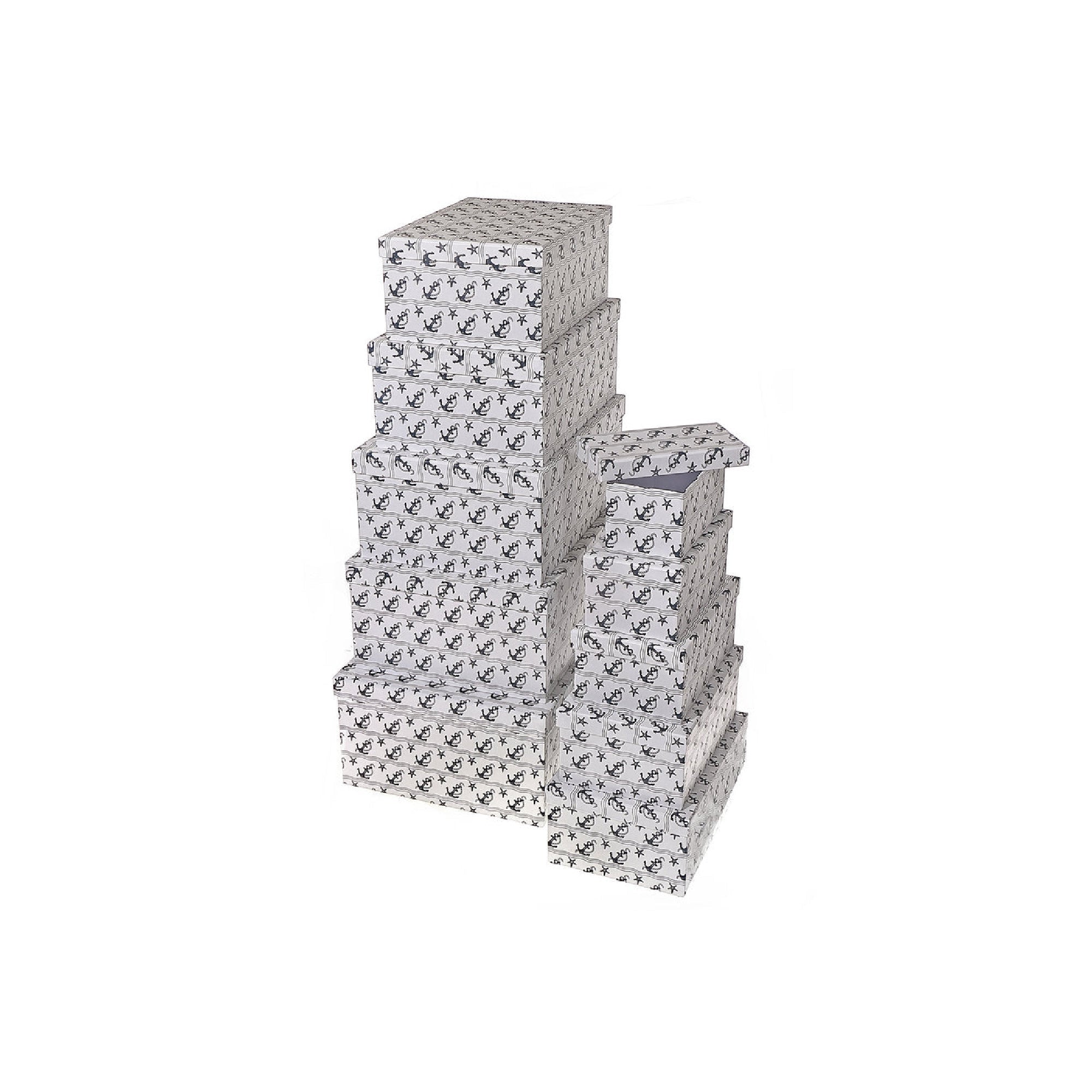 Nautical Theme Rectangle Nesting Storage Boxes with Lids Set of 10 Coastal Gift Packaging