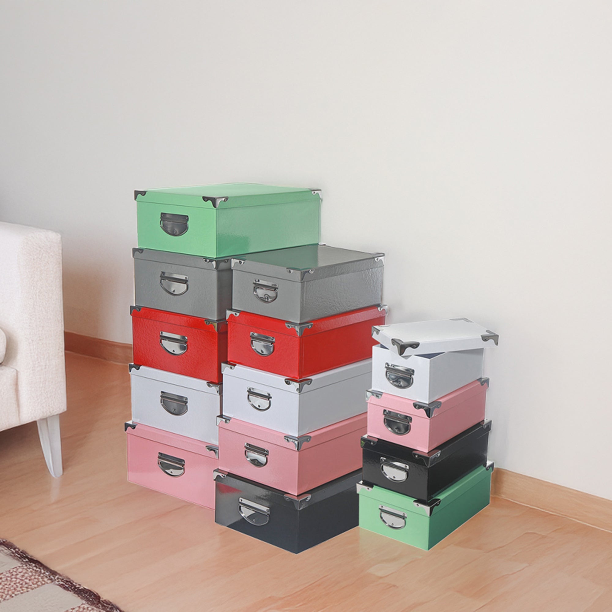 Glossy Rectangle Nesting Storage Boxes with Lids Set of 14 Large Gift Packaging Organizer