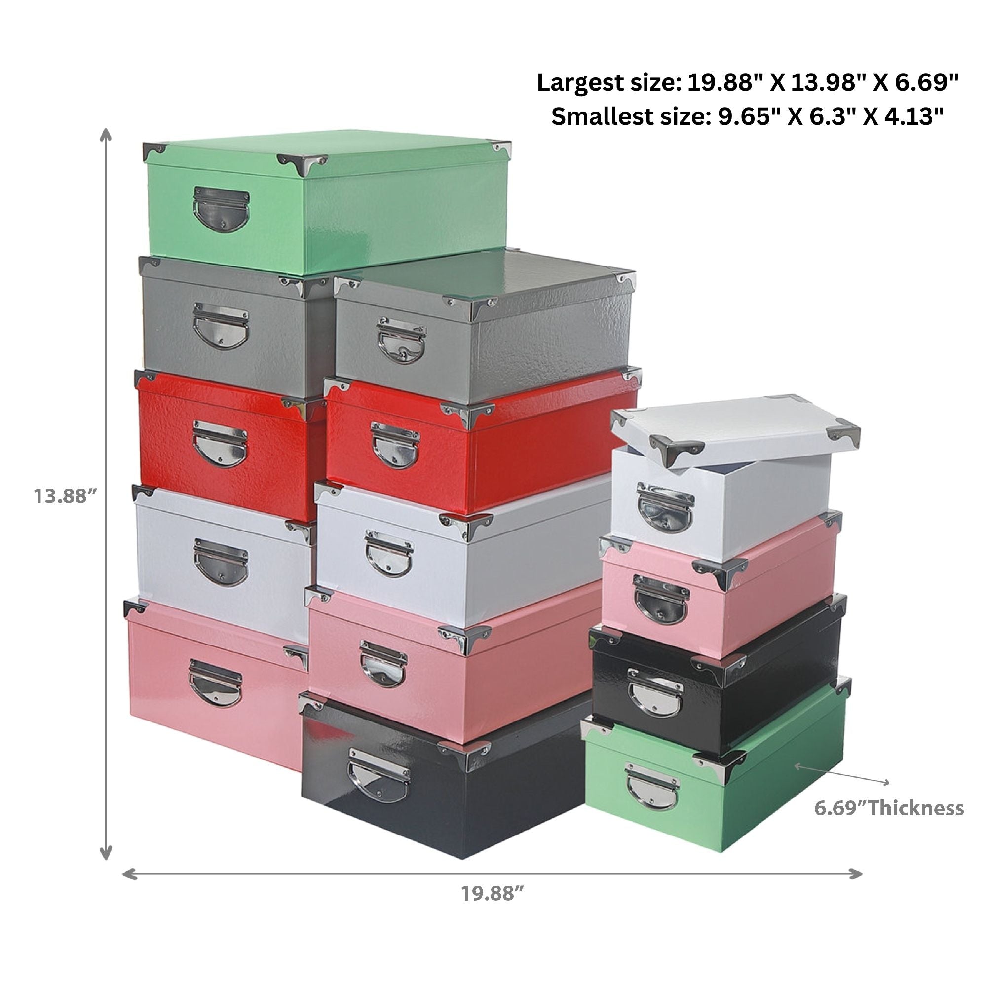 Glossy Rectangle Nesting Storage Boxes with Lids Set of 14 Large Gift Packaging Organizer
