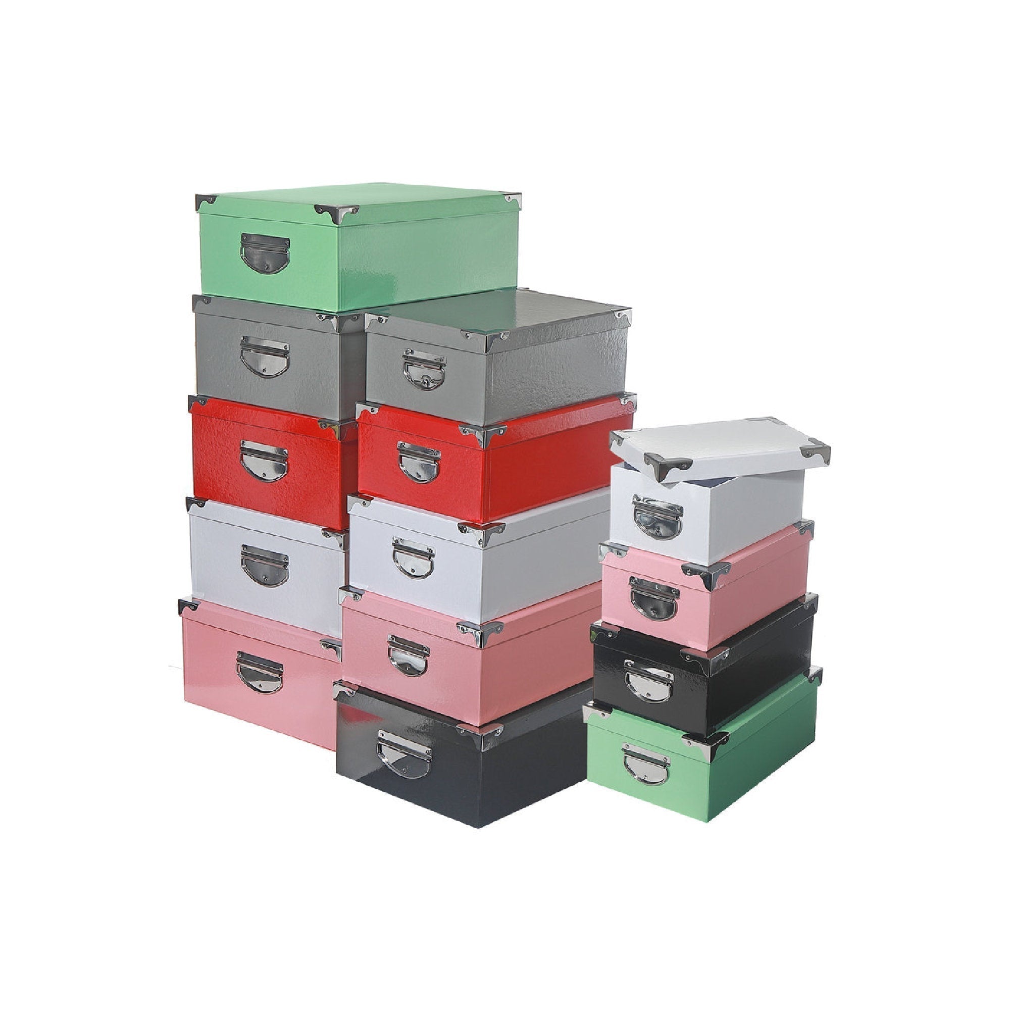 Glossy Rectangle Nesting Storage Boxes with Lids Set of 14 Large Gift Packaging Organizer