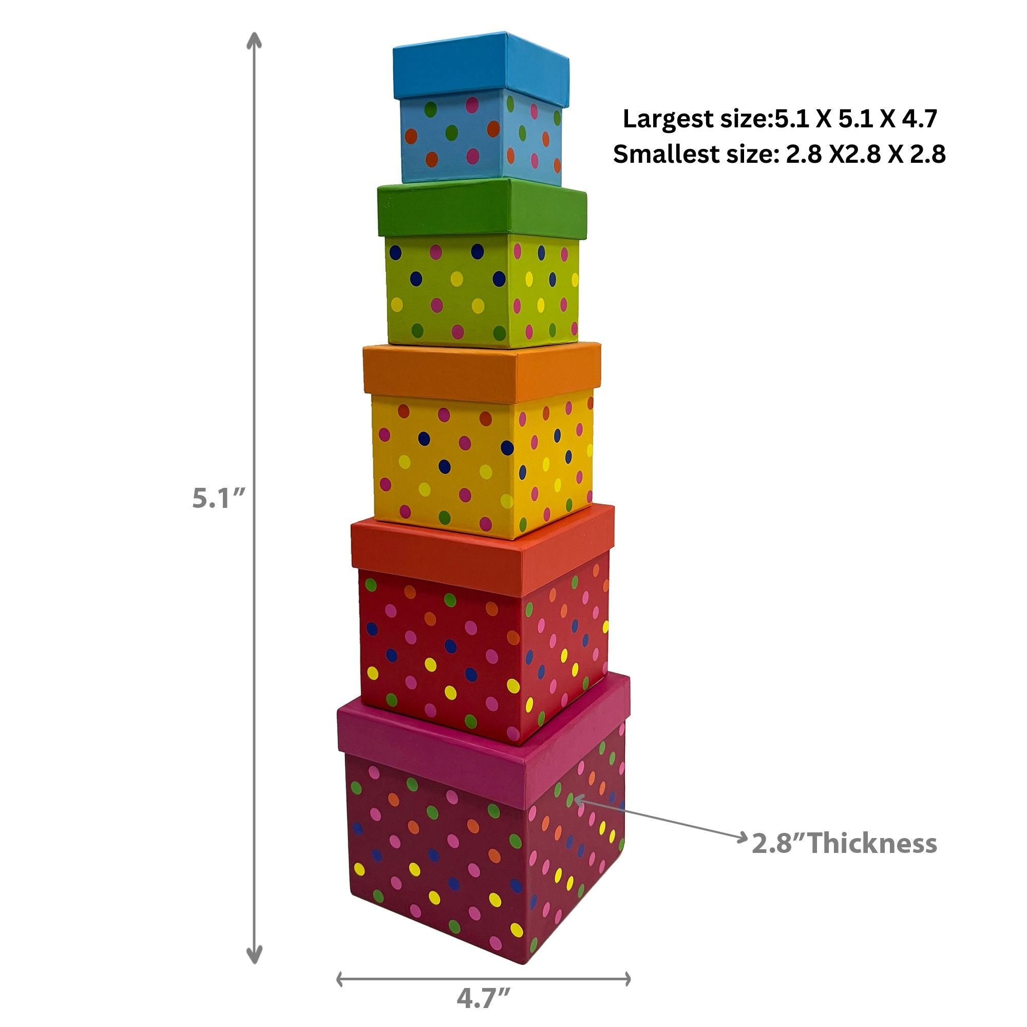 Polka Dot Square Nesting Storage Boxes with Lids Set of 5 Decorative Gift Organizer Boxes