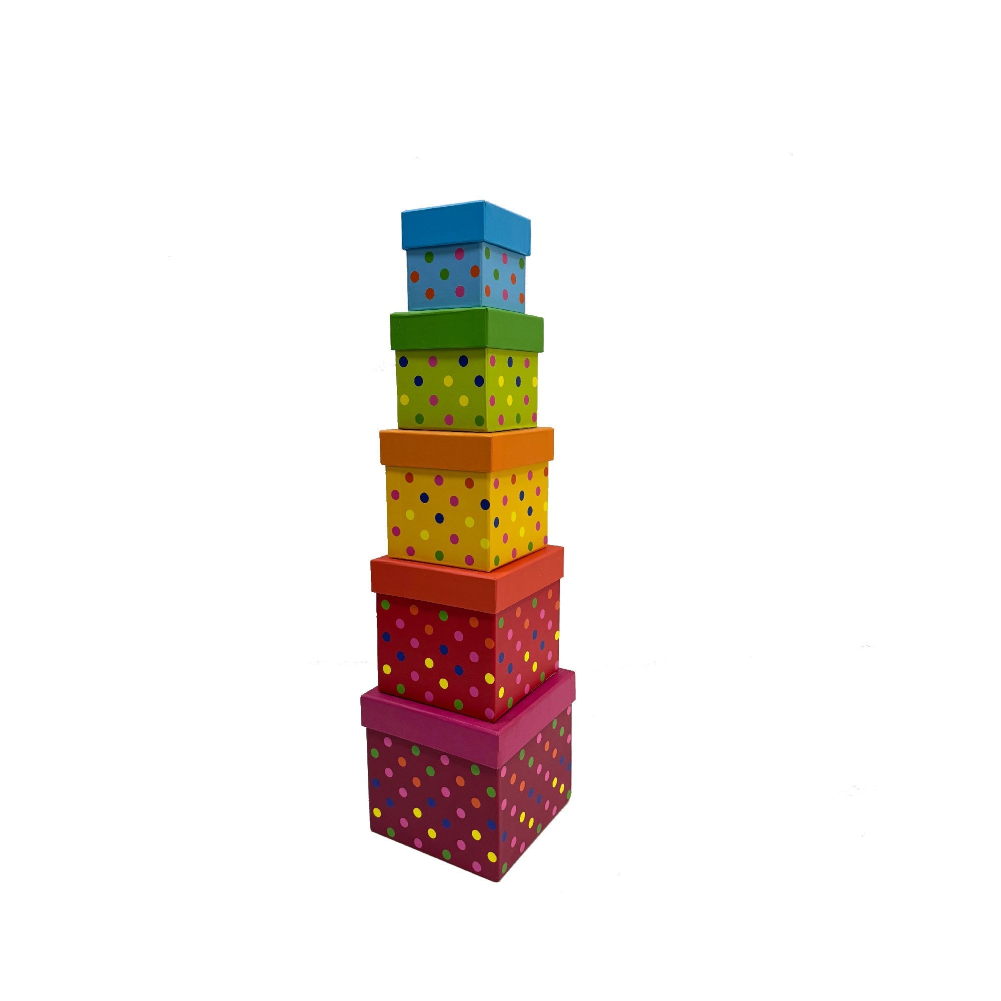 Polka Dot Square Nesting Storage Boxes with Lids Set of 5 Decorative Gift Organizer Boxes