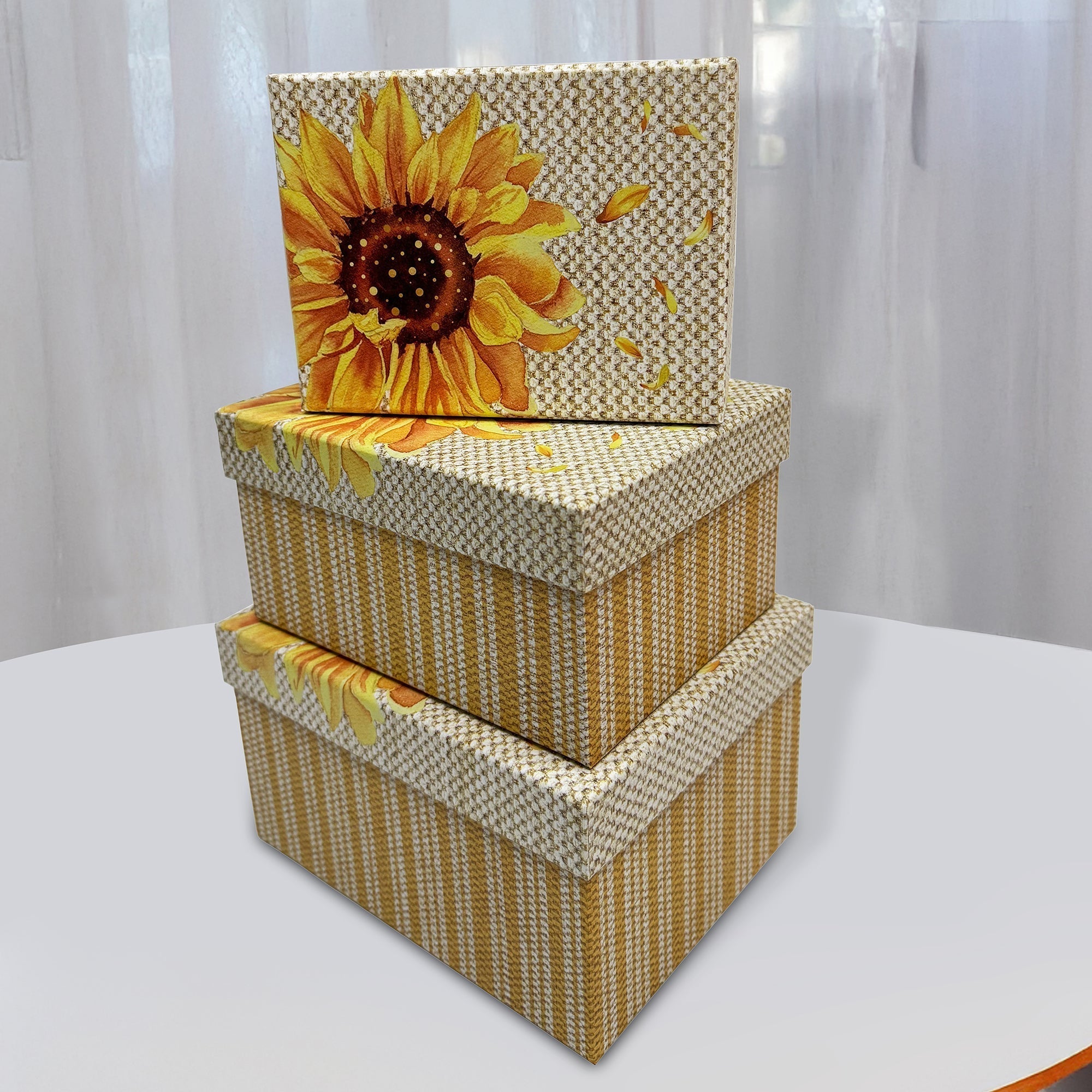 Sunflower Rectangle Nesting Storage Boxes with Lids Set of 3 Farmhouse Decorative Gift Boxes
